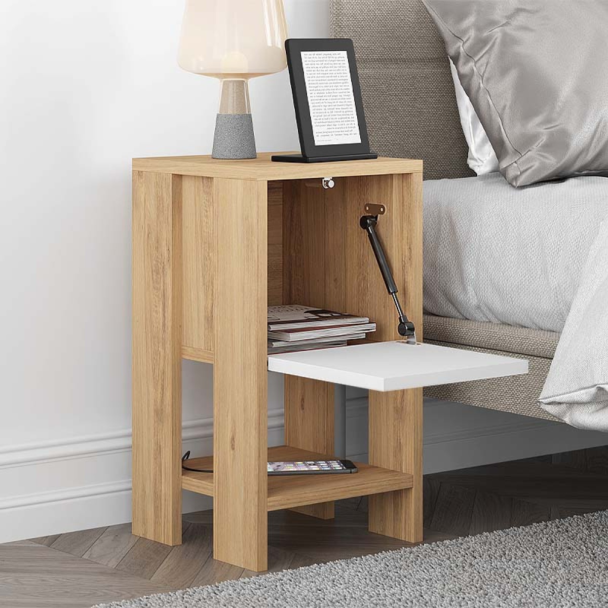 Κομοδίνο Ema Megapap χρώμα sapphire oak - λευκό 30x30x55εκ. - Image 2