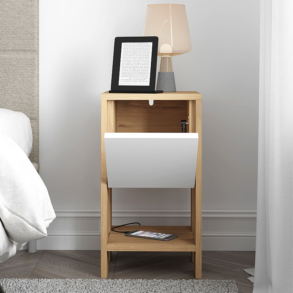 Κομοδίνο Ema Megapap χρώμα sapphire oak - λευκό 30x30x55εκ. - Image 4