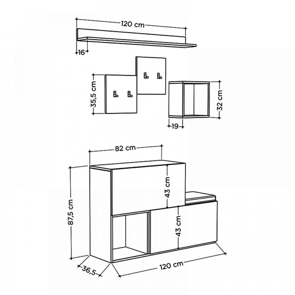 Έπιπλο εισόδου-παπουτσοθήκη Holdon Megapap μελαμίνης χρώμα λευκό αντικέ 120x36,5x87,5εκ. - Image 6