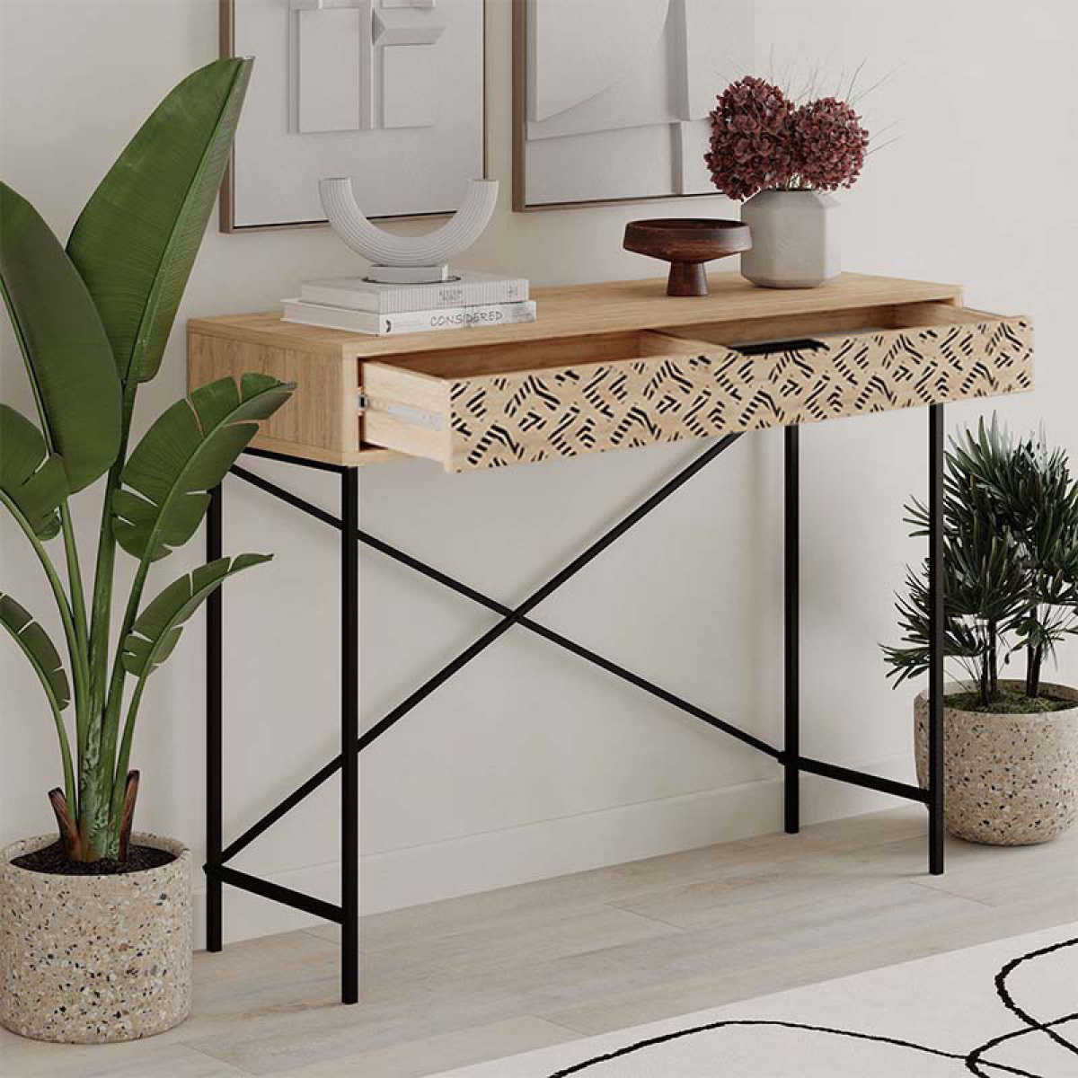 Κονσόλα Heaton Megapap μεταλλική - μελαμίνης χρώμα sapphire oak 110x35,6x90εκ. - Image 2