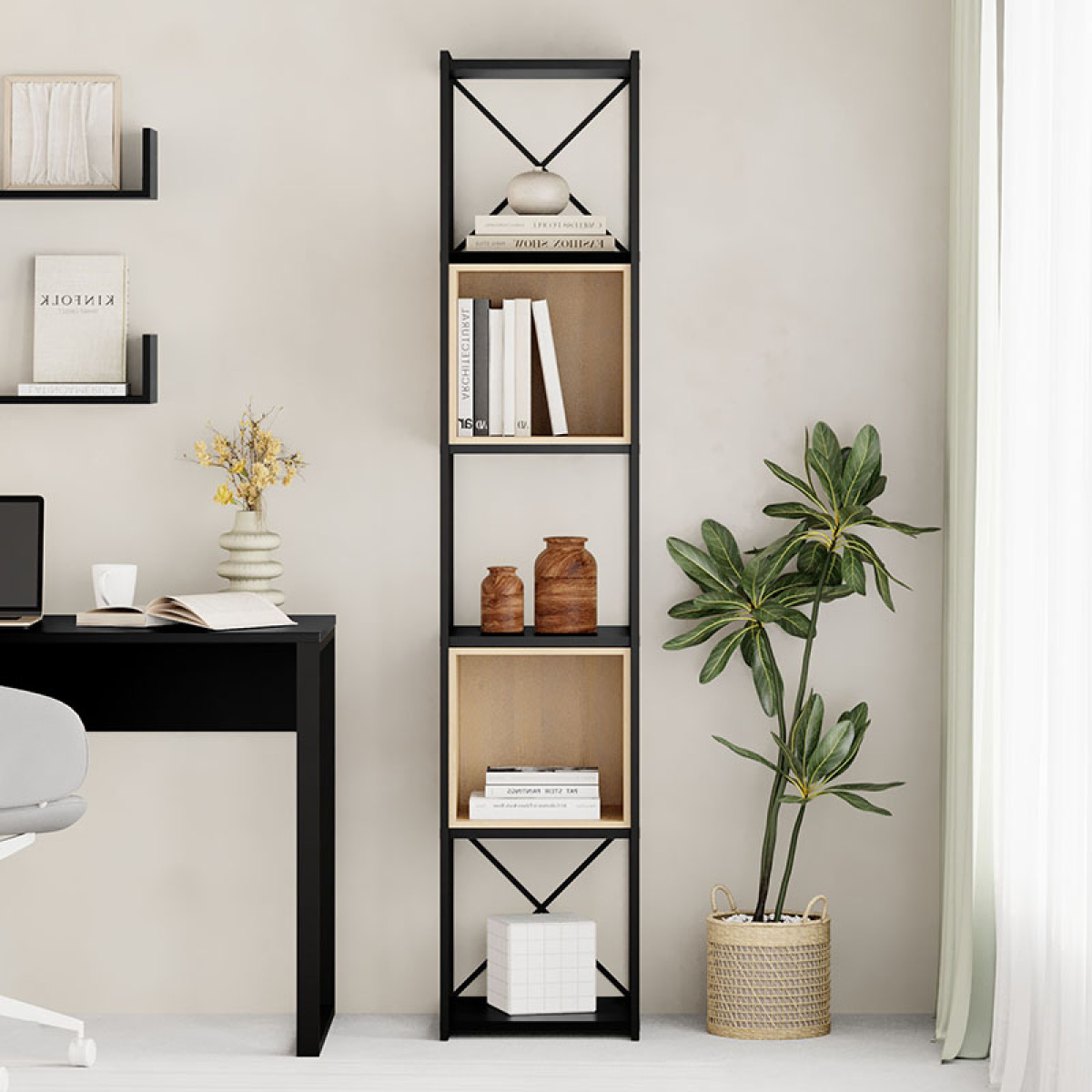 Βιβλιοθήκη Vale Mini Megapap χρώμα silky black - sapphire oak 36,2x39x179εκ. - Image 3