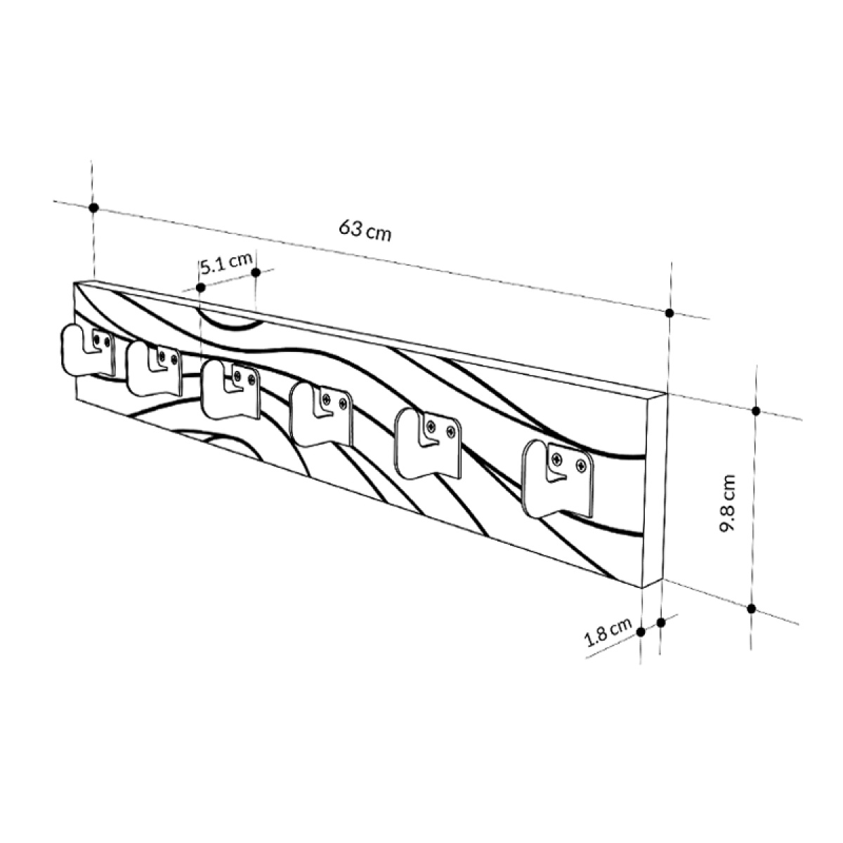 Κρεμάστρα τοίχου Flow Megapap χρώμα λευκό 63x1,8x9,8εκ. - Image 5