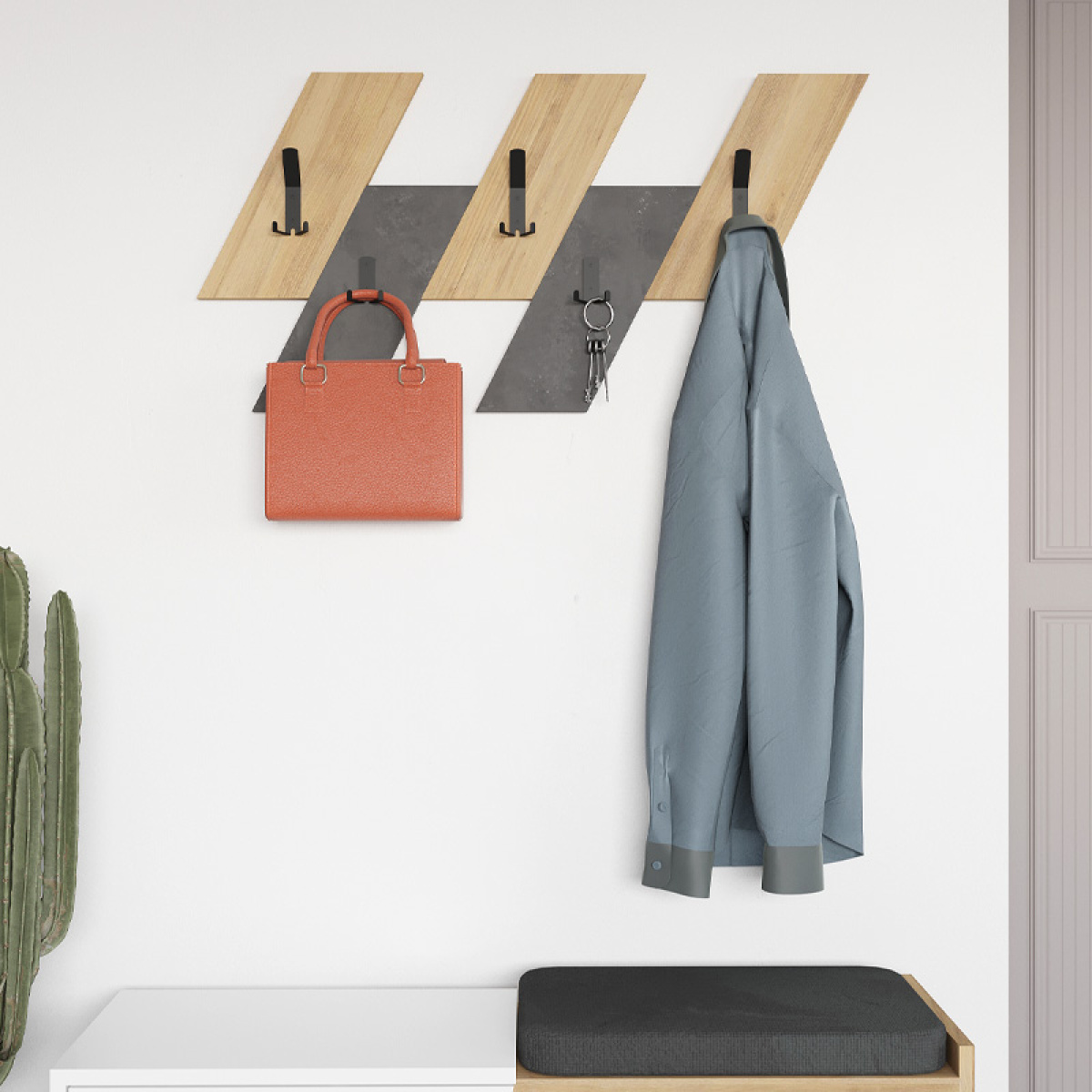 Κρεμάστρα τοίχου Livy Megapap χρώμα sapphire oak - γκρι ρετρό 75,2x1,8x45,3εκ. - Image 3
