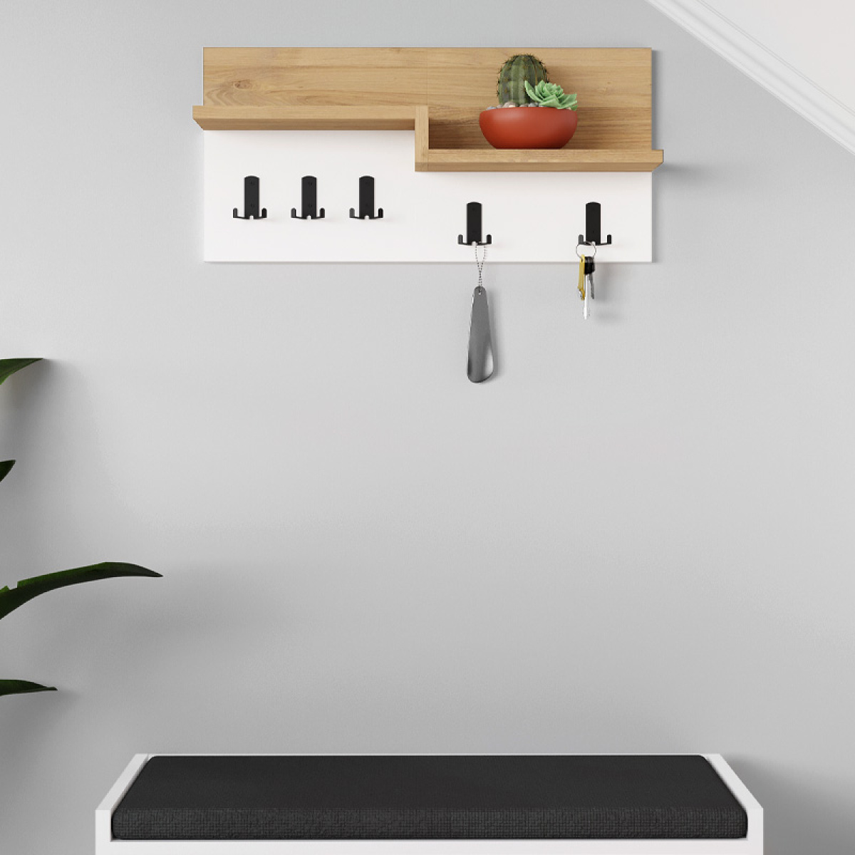 Κρεμάστρα τοίχου Harmon Megapap χρώμα sapphire oak - λευκό 65x15x31εκ. - Image 3