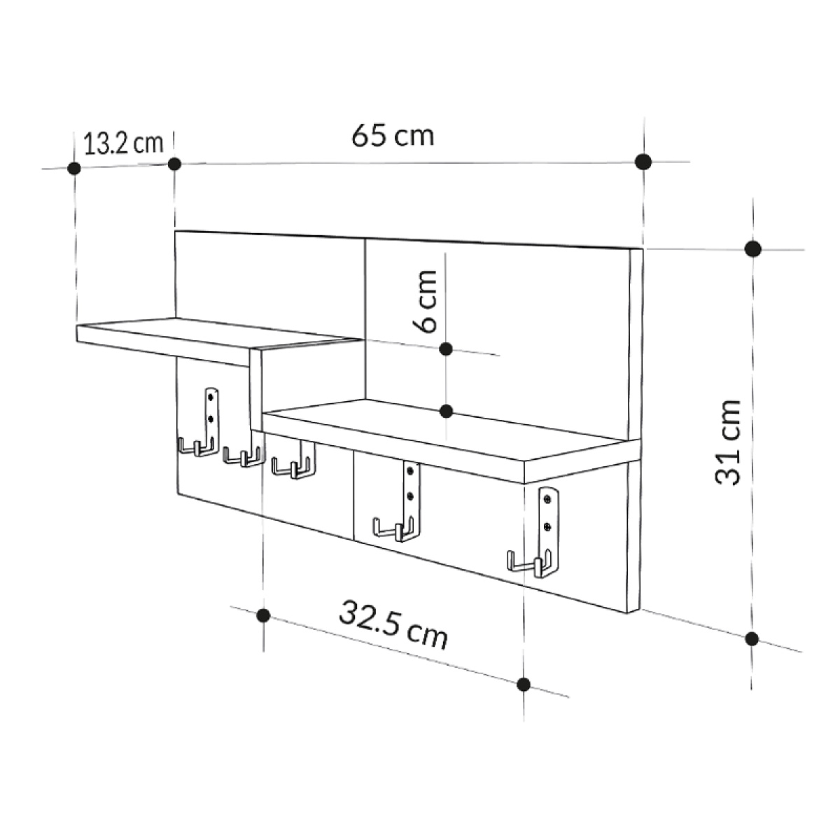 Κρεμάστρα τοίχου Harmon Megapap χρώμα sapphire oak - λευκό 65x15x31εκ. - Image 5