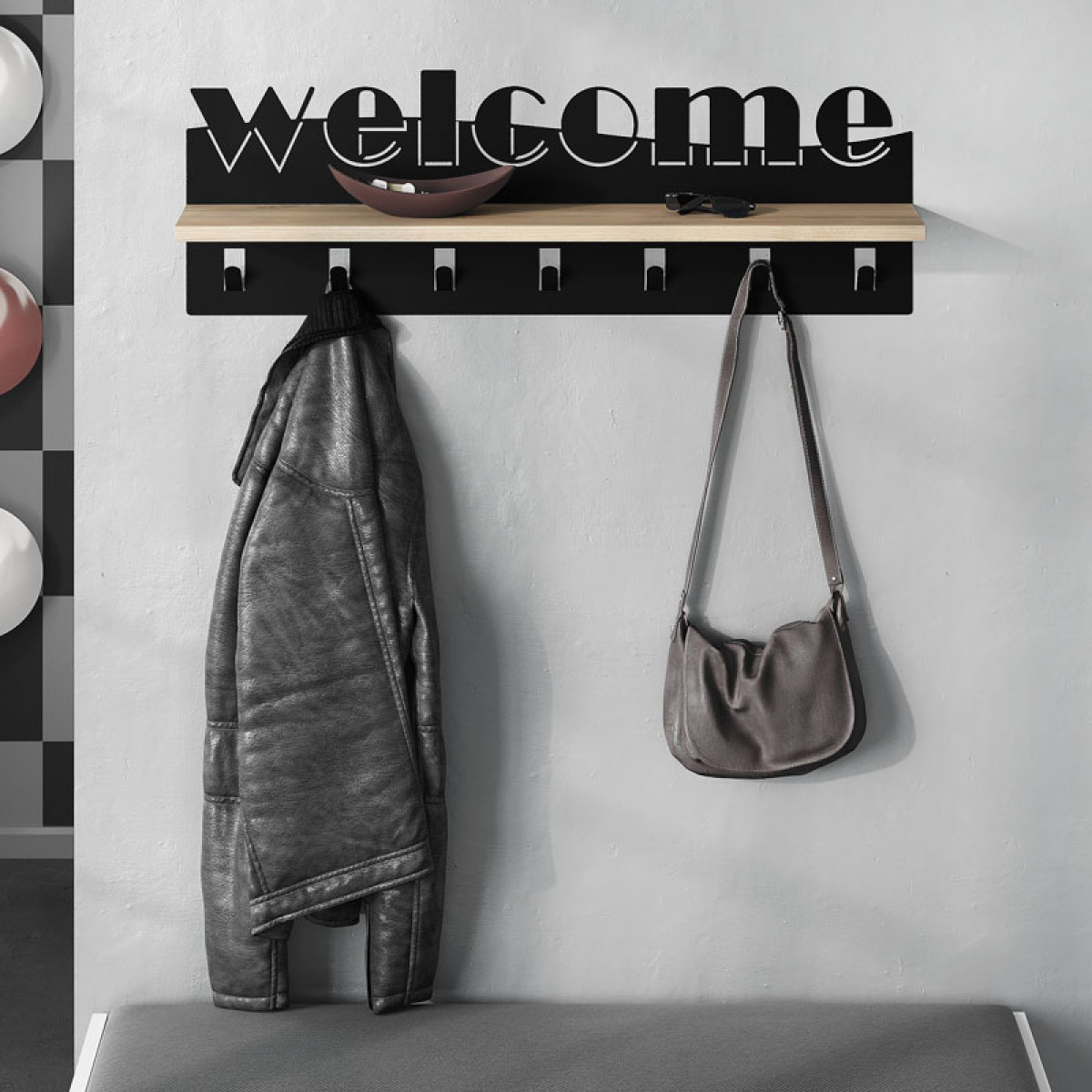 Κρεμάστρα τοίχου Welcome Megapap χρώμα μαύρο - sapphire oak 86x15,2x29εκ. - Image 3