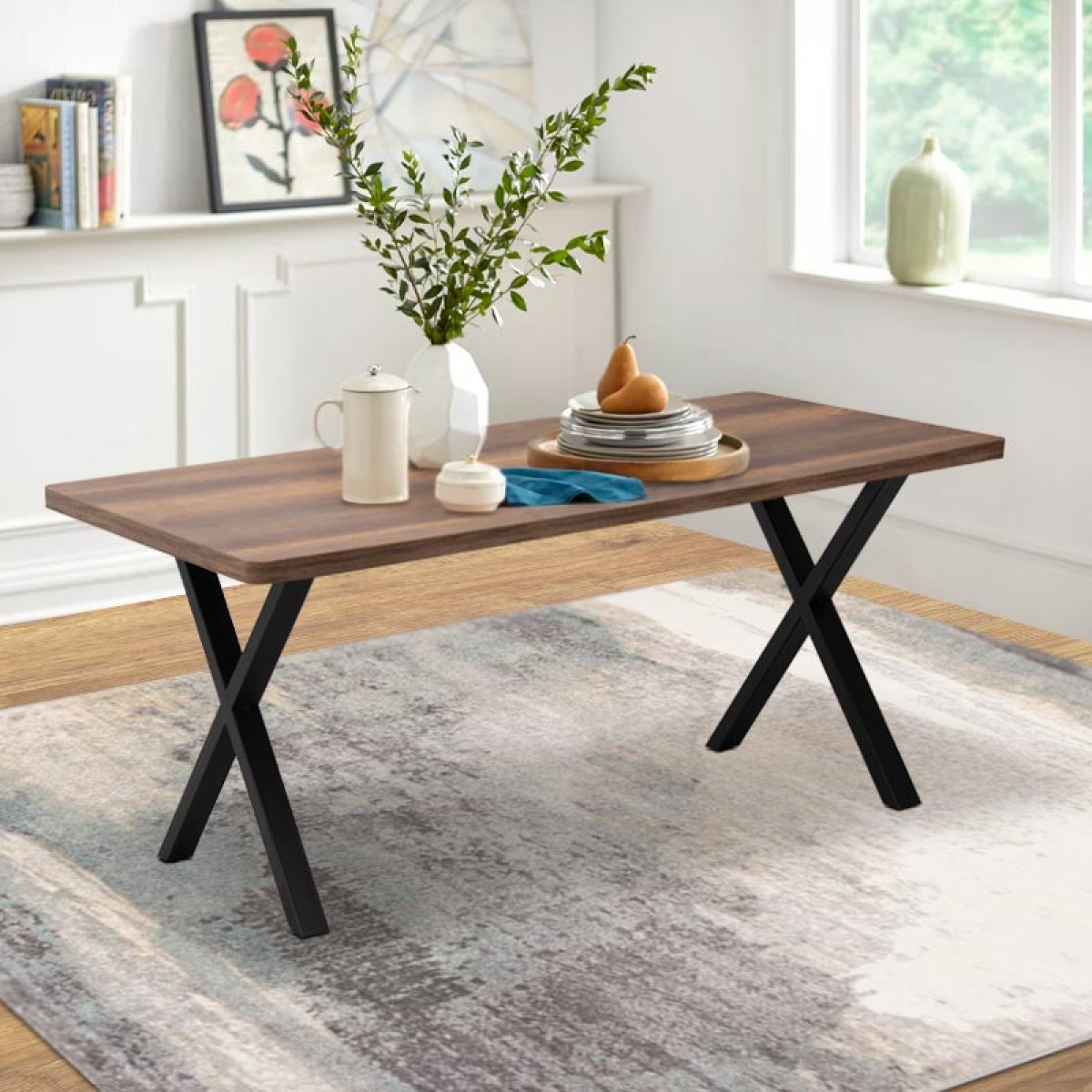 Τραπέζι Jeremy Megapap Mdf - μεταλλικό χρώμα καρυδί 160x80x75εκ. - Image 2