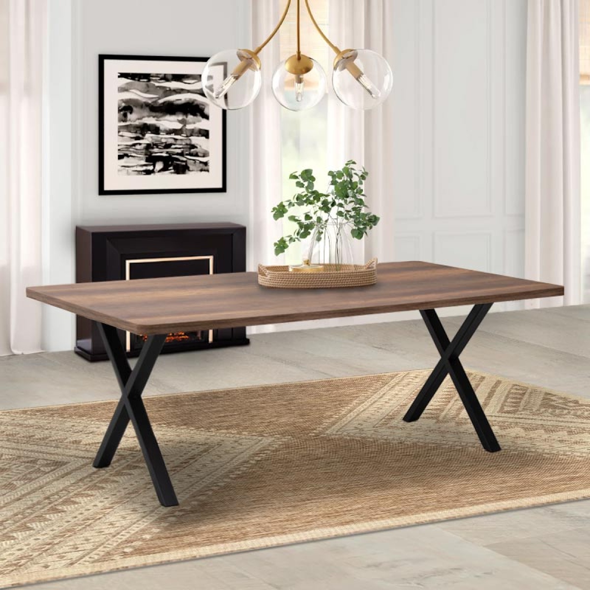 Τραπέζι Jeremy Megapap Mdf - μεταλλικό χρώμα καρυδί 200x100x75εκ. - Image 2