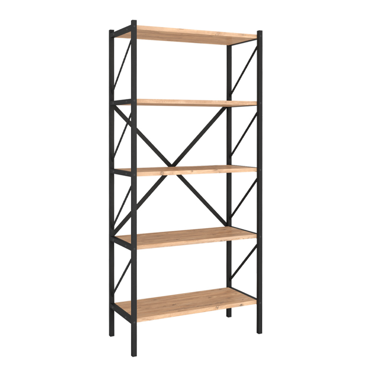 Βιβλιοθήκη Jocasta Megapap μεταλλική - μελαμίνης χρώμα pine oak 66x34x160εκ. - Image 2