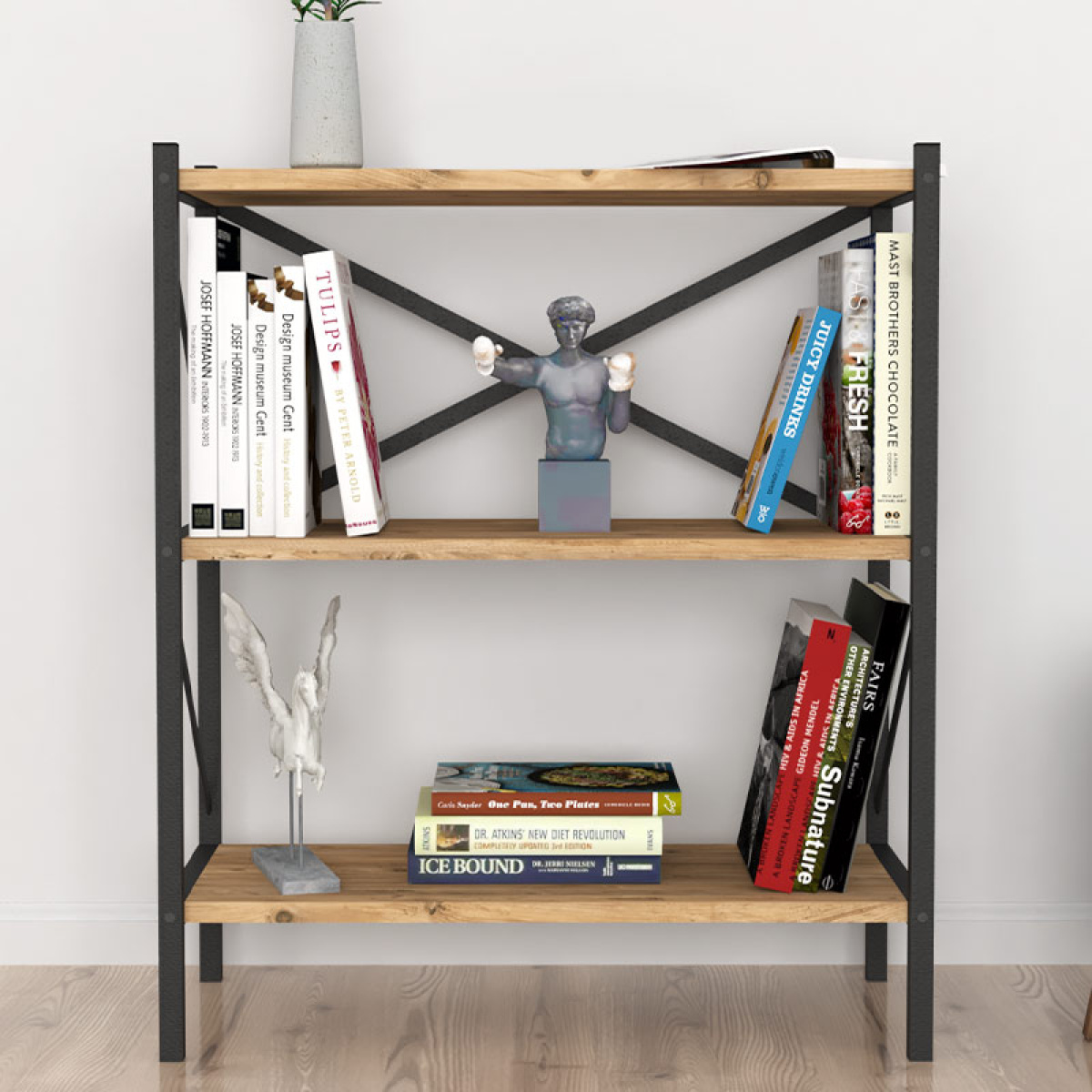 Βιβλιοθήκη Jocasta Megapap μεταλλική - μελαμίνης χρώμα pine oak 66x34x85εκ. - Image 3