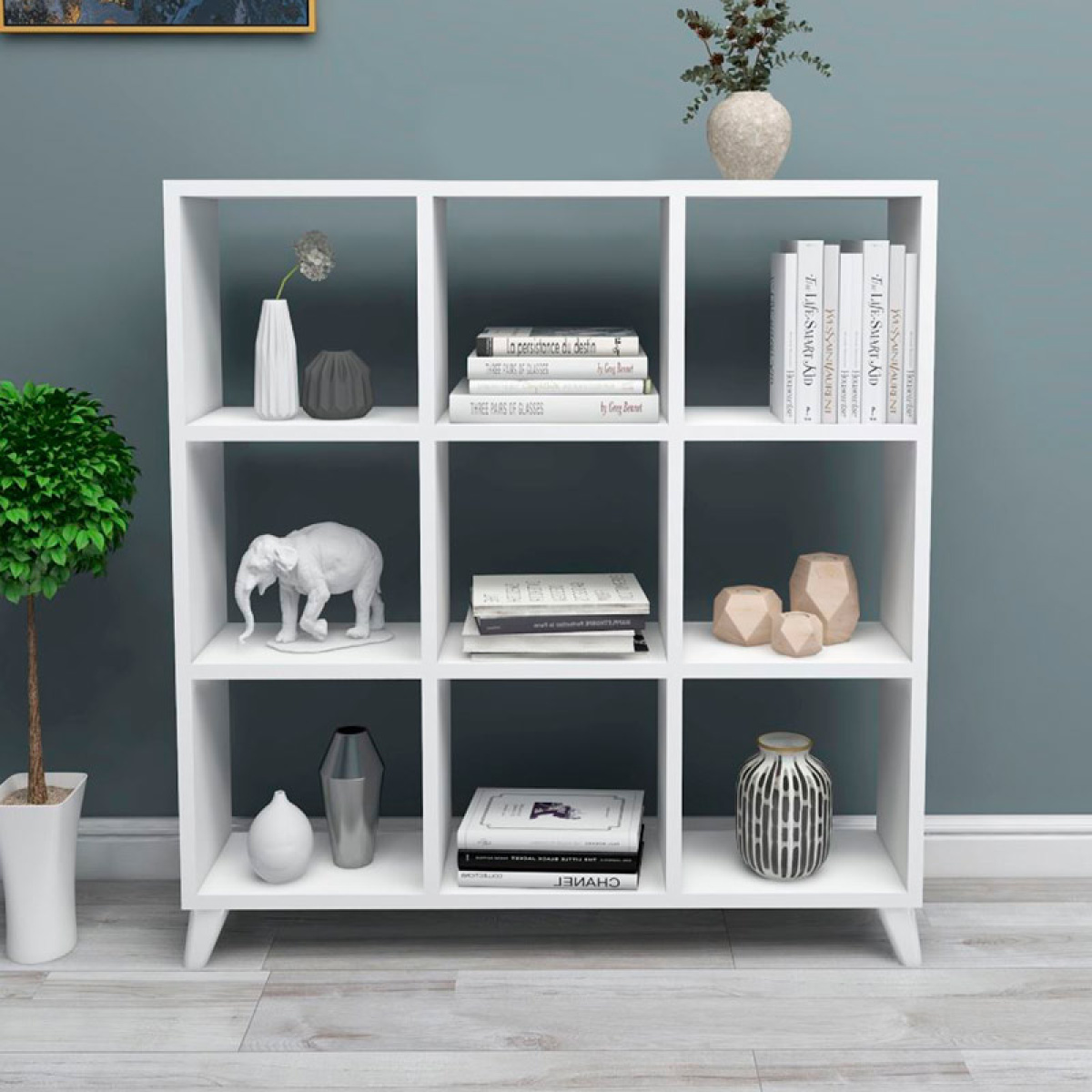 Βιβλιοθήκη μελαμίνης Saul Megapap χρώμα λευκό 88,2x20x88,2εκ. - Image 3
