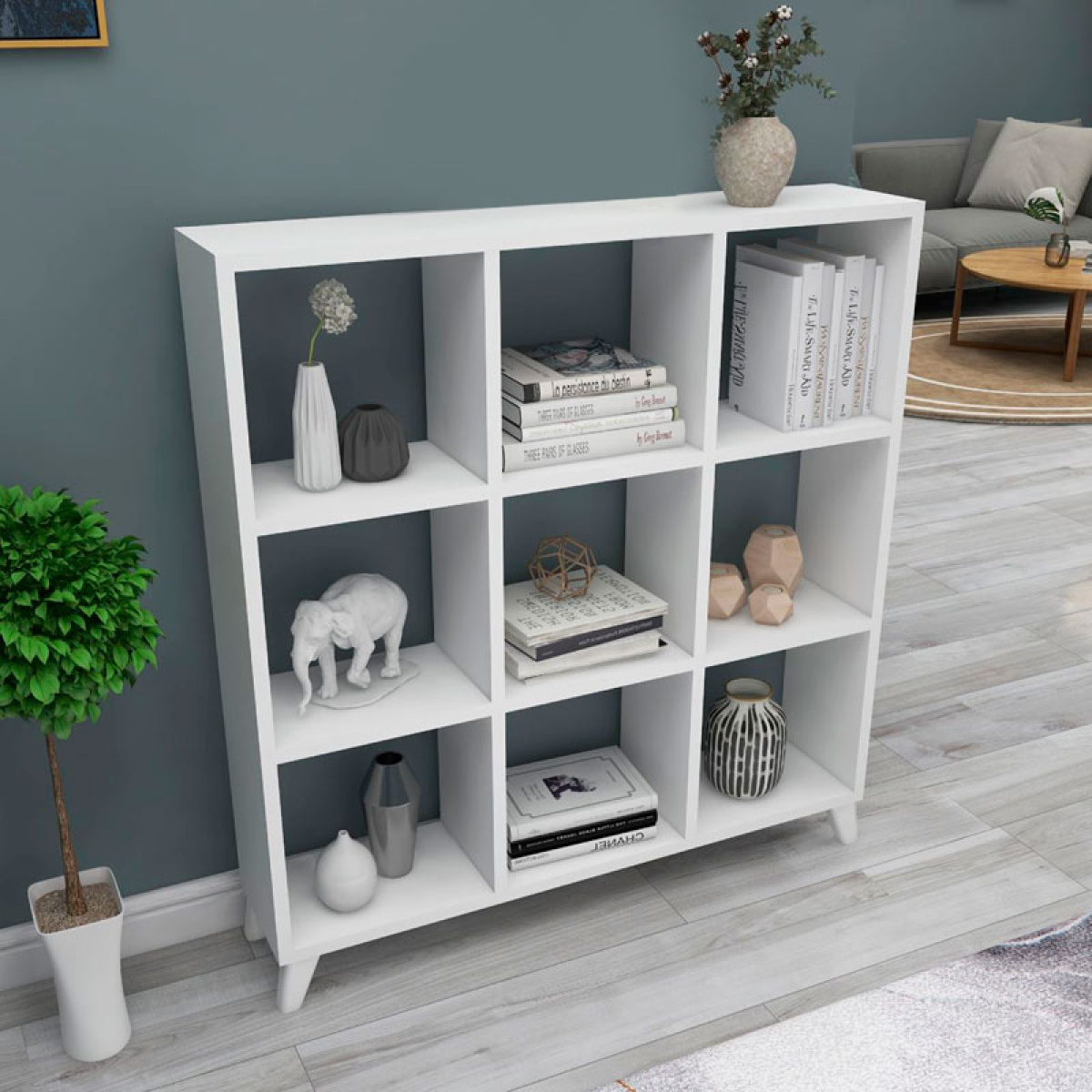 Βιβλιοθήκη μελαμίνης Saul Megapap χρώμα λευκό 88,2x20x88,2εκ. - Image 4