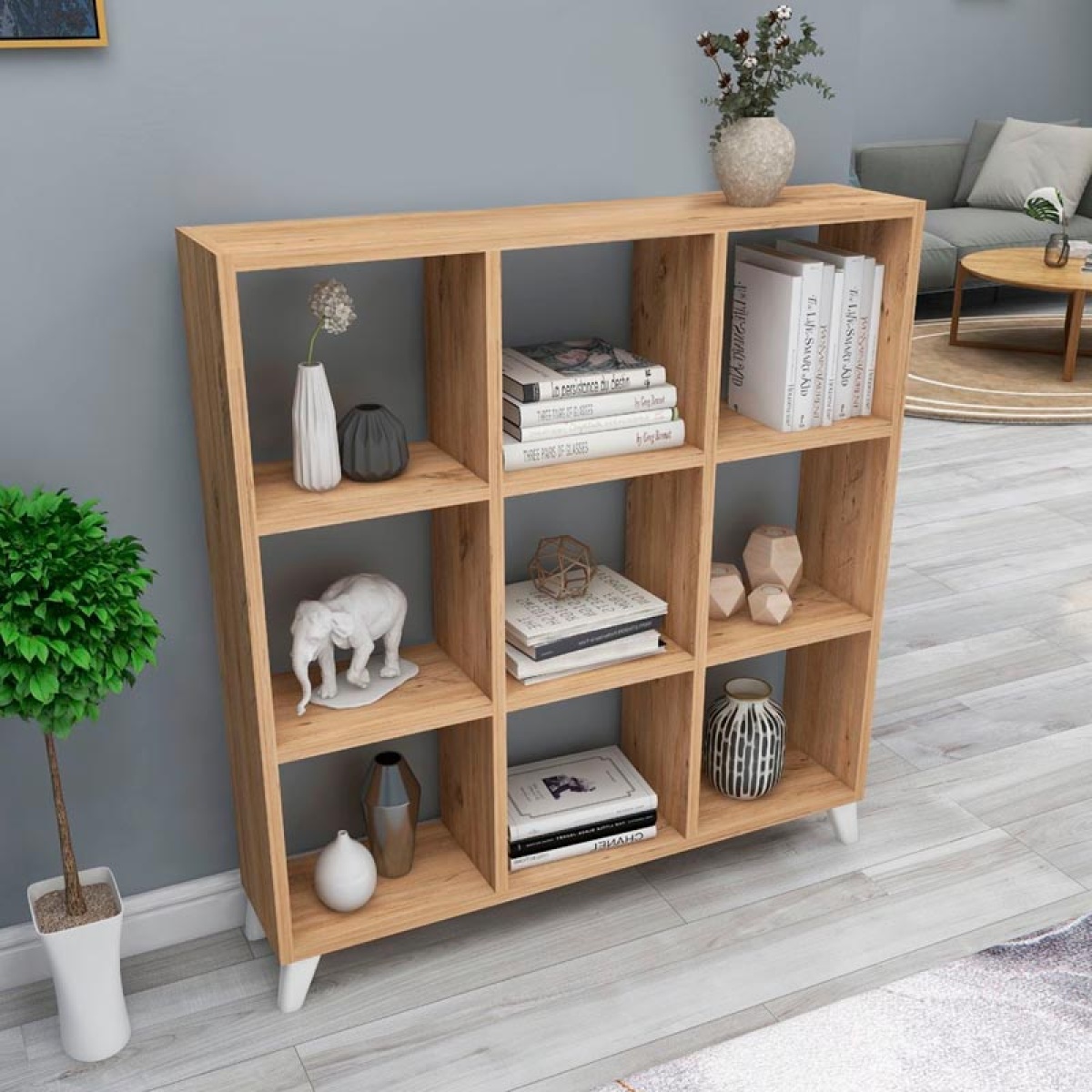 Βιβλιοθήκη μελαμίνης Saul Megapap χρώμα pine oak 88,2x20x88,2εκ. - Image 4