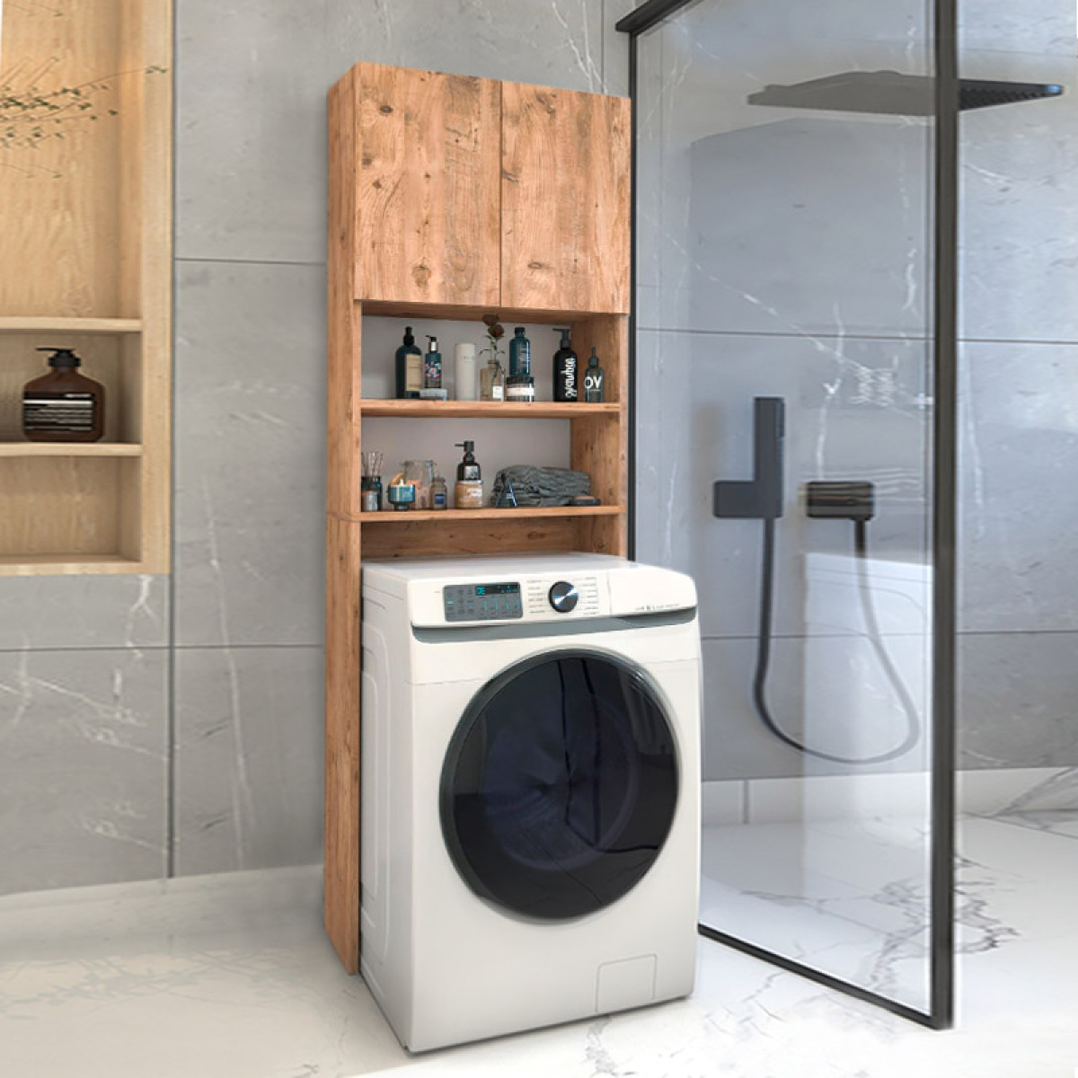Έπιπλο πλυντηρίου Ramsey Megapap από μελαμίνη χρώμα pine oak 65x27x190,6εκ. - Image 3