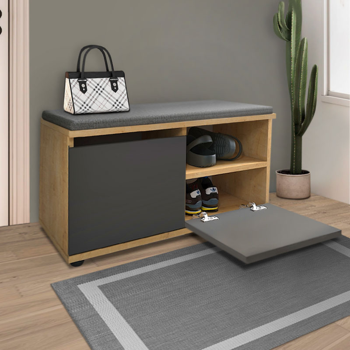 Παπουτσοθήκη μελαμίνης Twain Megapap 8 ζευγών χρώμα sapphire oak - ανθρακί 80x35x42εκ. - Image 3