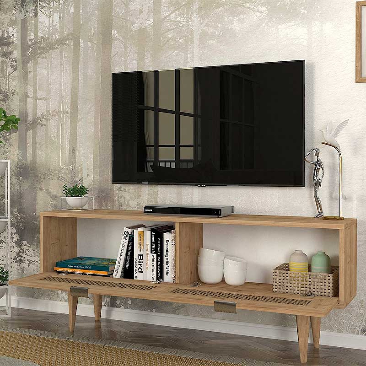 Έπιπλο τηλεόρασης Sirona Megapap από μελαμίνη χρώμα sapphire oak 140x30x55εκ. - Image 2