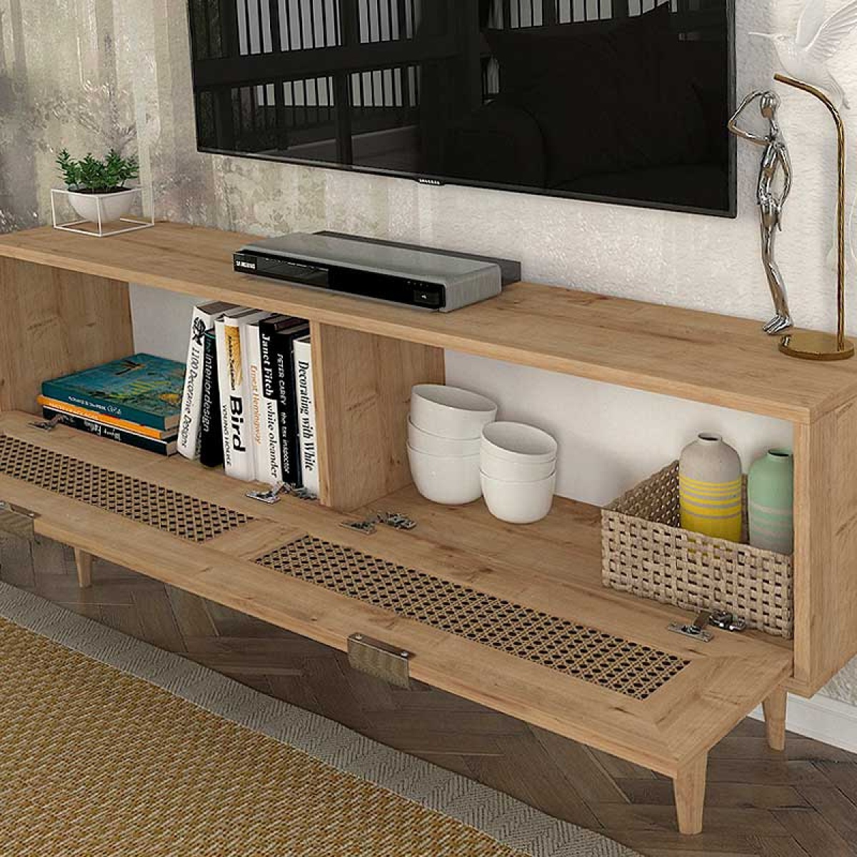 Έπιπλο τηλεόρασης Sirona Megapap από μελαμίνη χρώμα sapphire oak 140x30x55εκ. - Image 4