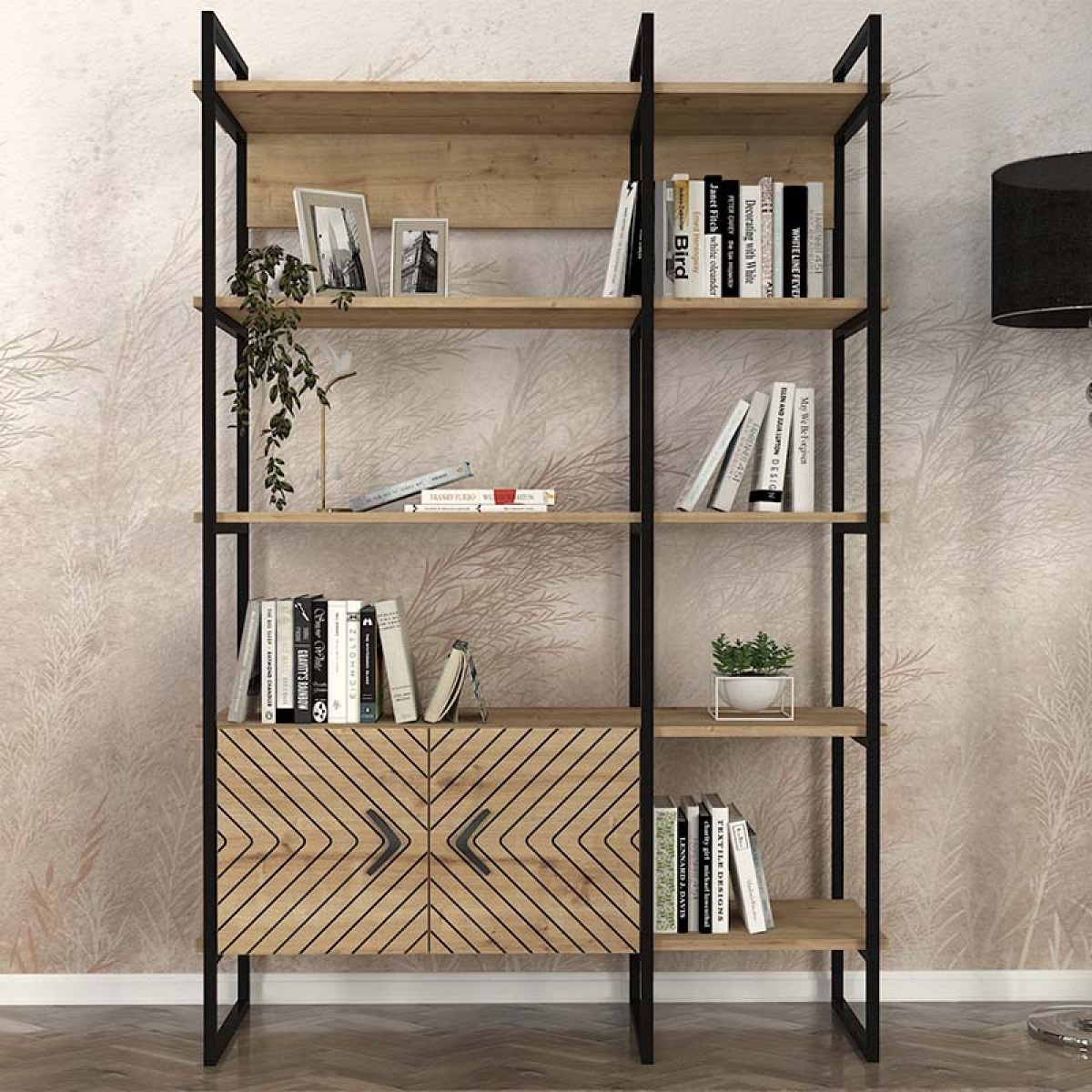 Βιβλιοθήκη Eduardo Megapap μεταλλική - μελαμίνης χρώμα sapphire oak 120x39x180εκ. - Image 3