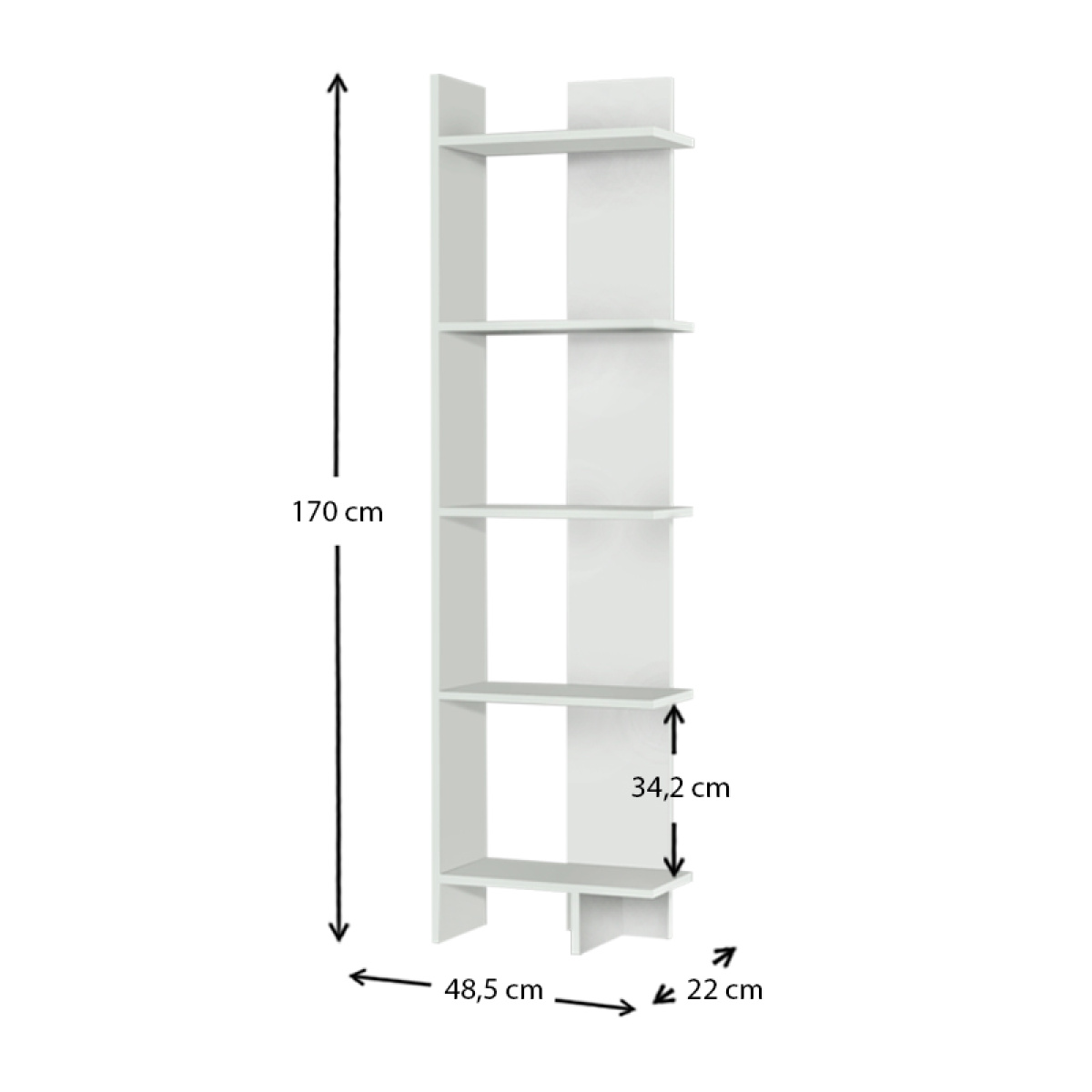 Βιβλιοθήκη μελαμίνης Perla Megapap χρώμα λευκό 48x22x170εκ. - Image 4