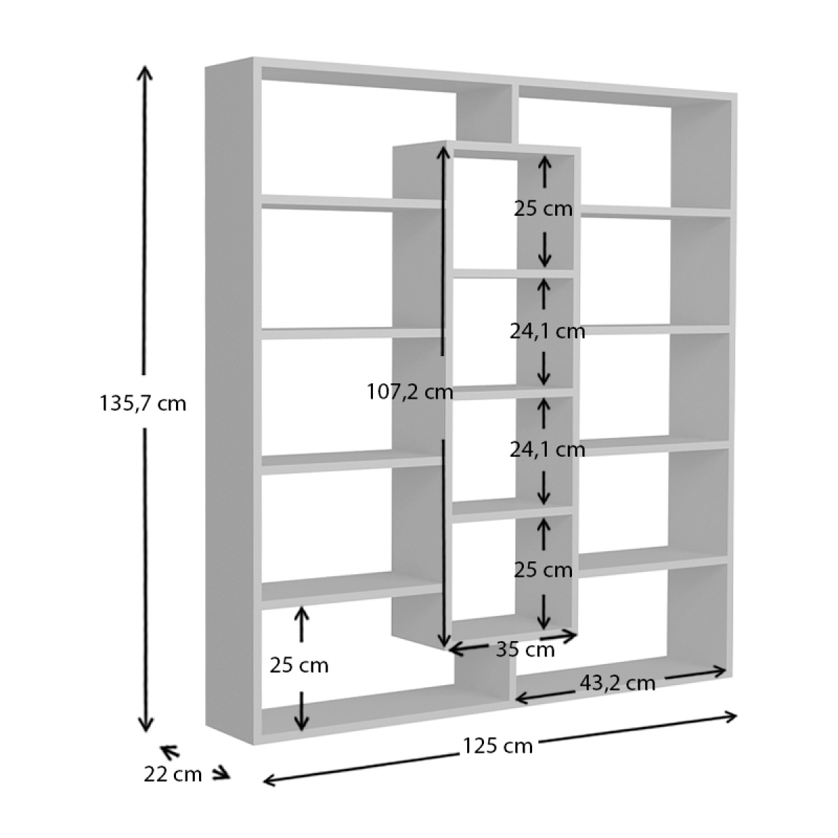 Βιβλιοθήκη μελαμίνης Ample Megapap χρώμα λευκό 125x22x135,7εκ. - Image 3