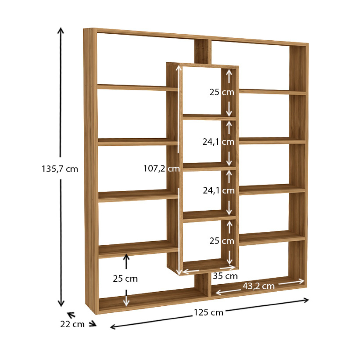 Βιβλιοθήκη μελαμίνης Ample Megapap χρώμα καρυδί 125x22x135,7εκ. - Image 3