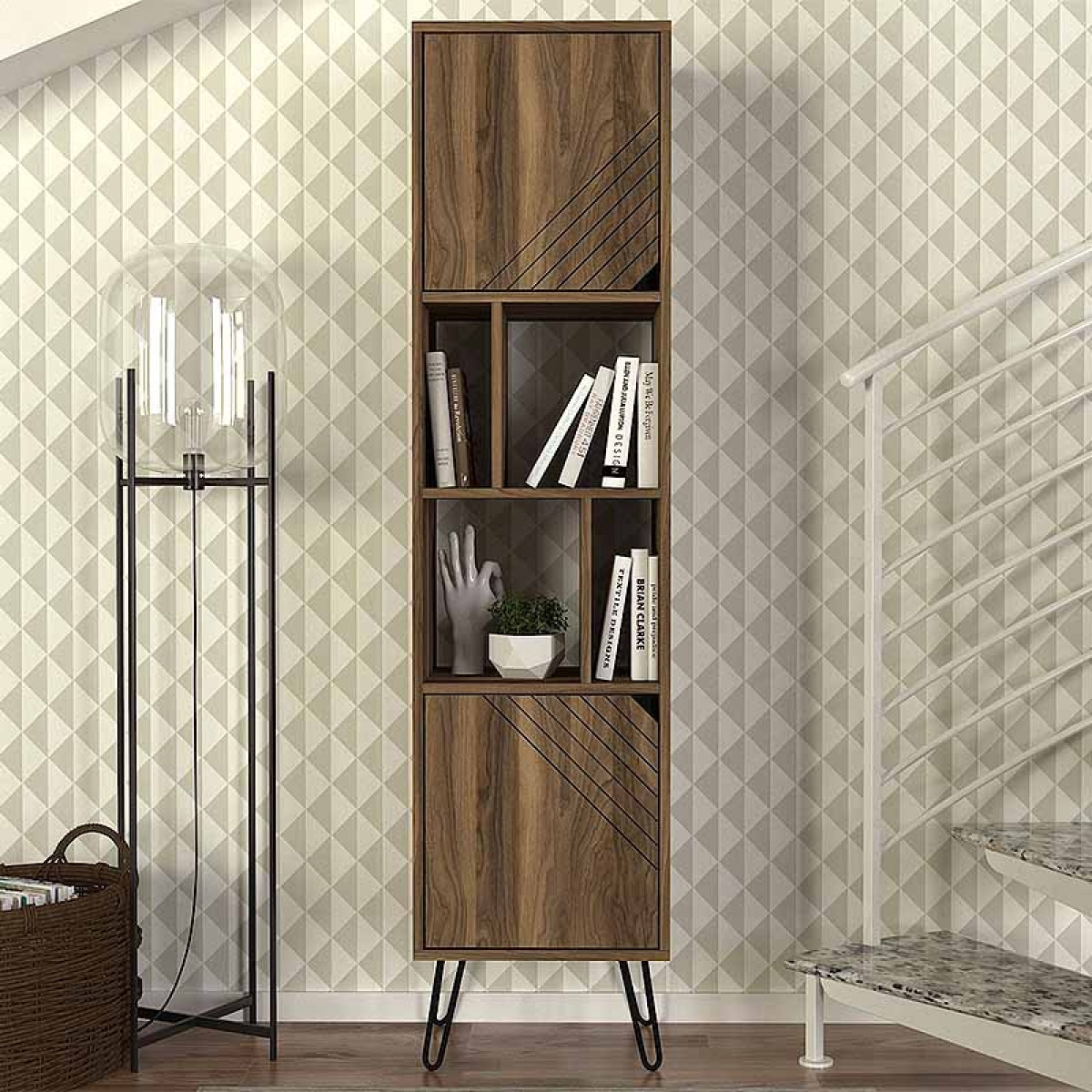 Βιβλιοθήκη μελαμίνης Norma Megapap χρώμα καρυδί 45x35x184εκ. - Image 3
