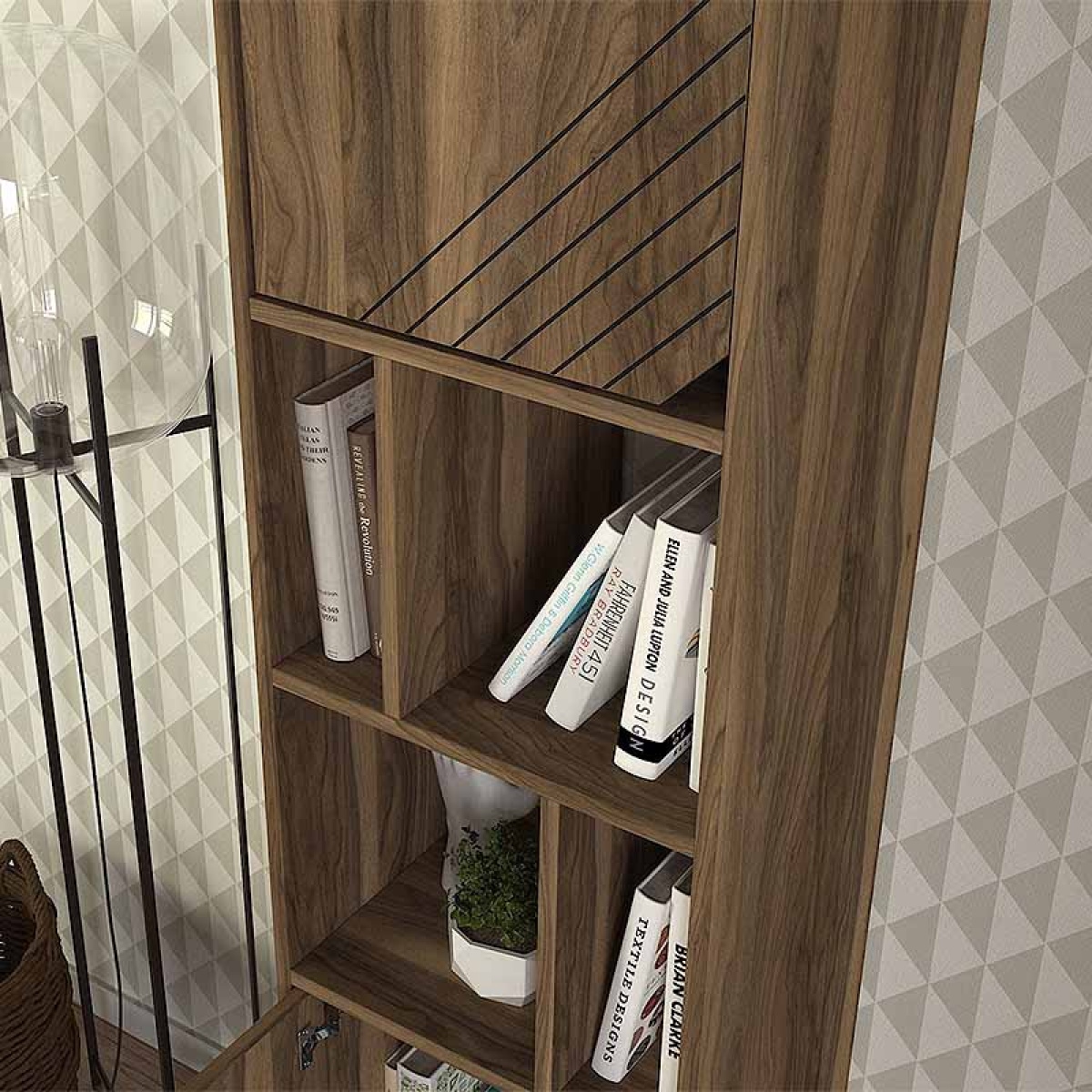 Βιβλιοθήκη μελαμίνης Norma Megapap χρώμα καρυδί 45x35x184εκ. - Image 4