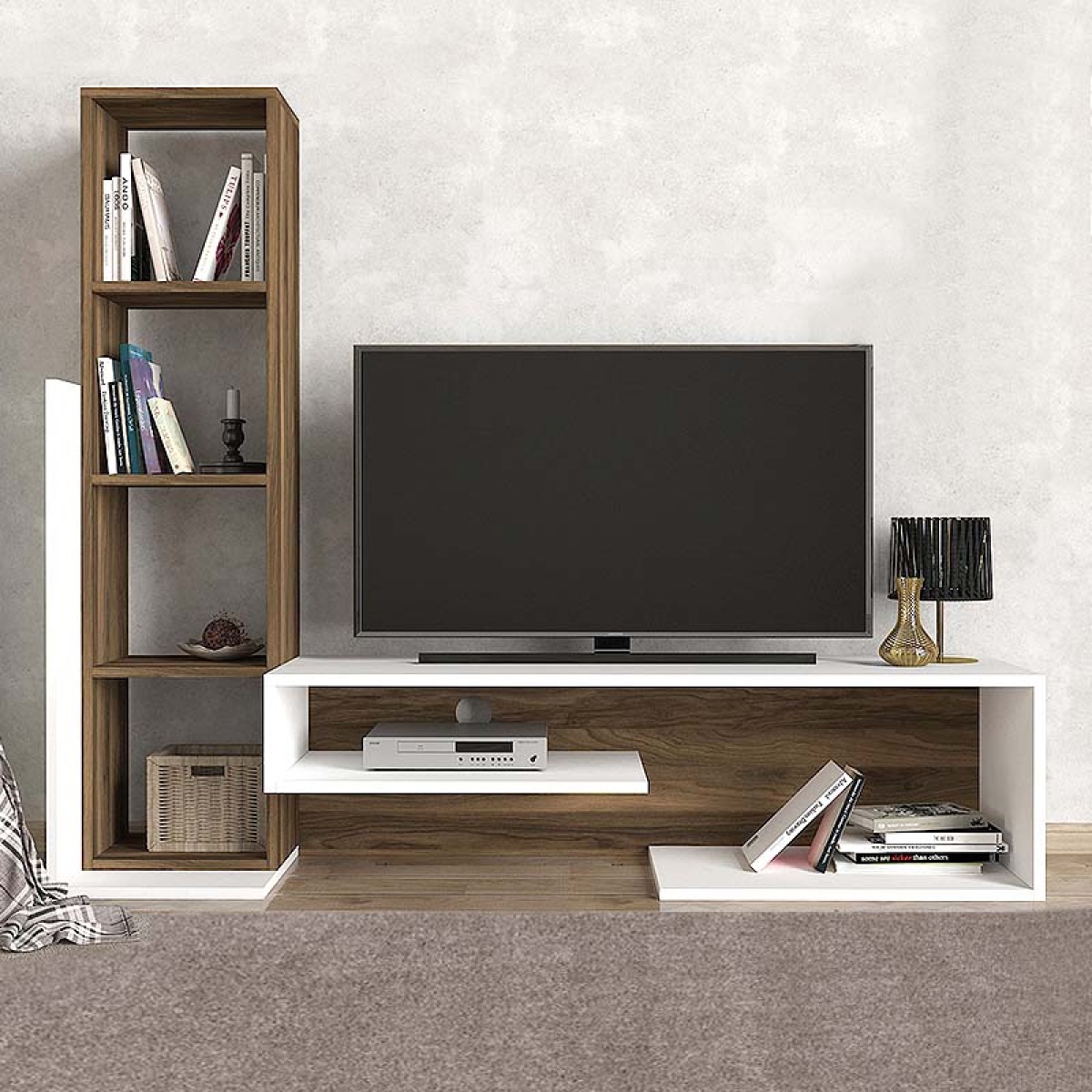 Σύνθεση τηλεόρασης Bend Megapap από μελαμίνη χρώμα λευκό - καρυδί 153,6x39x131εκ. - Image 2