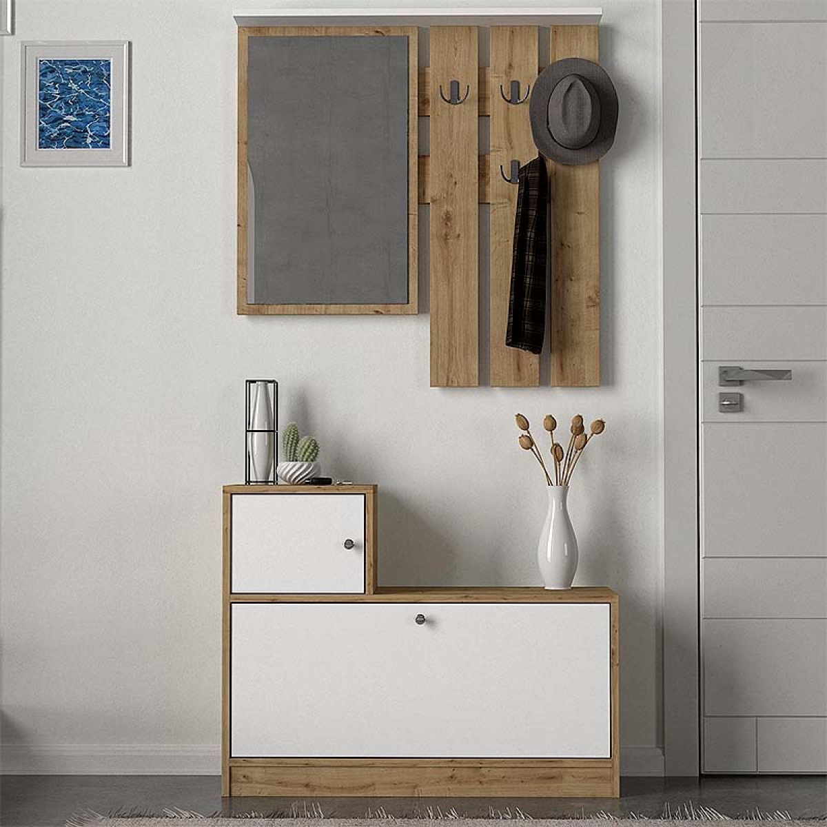 Έπιπλο εισόδου Galina Megapap από μελαμίνη χρώμα sapphire oak - λευκό 91,8x27x70εκ. - Image 3