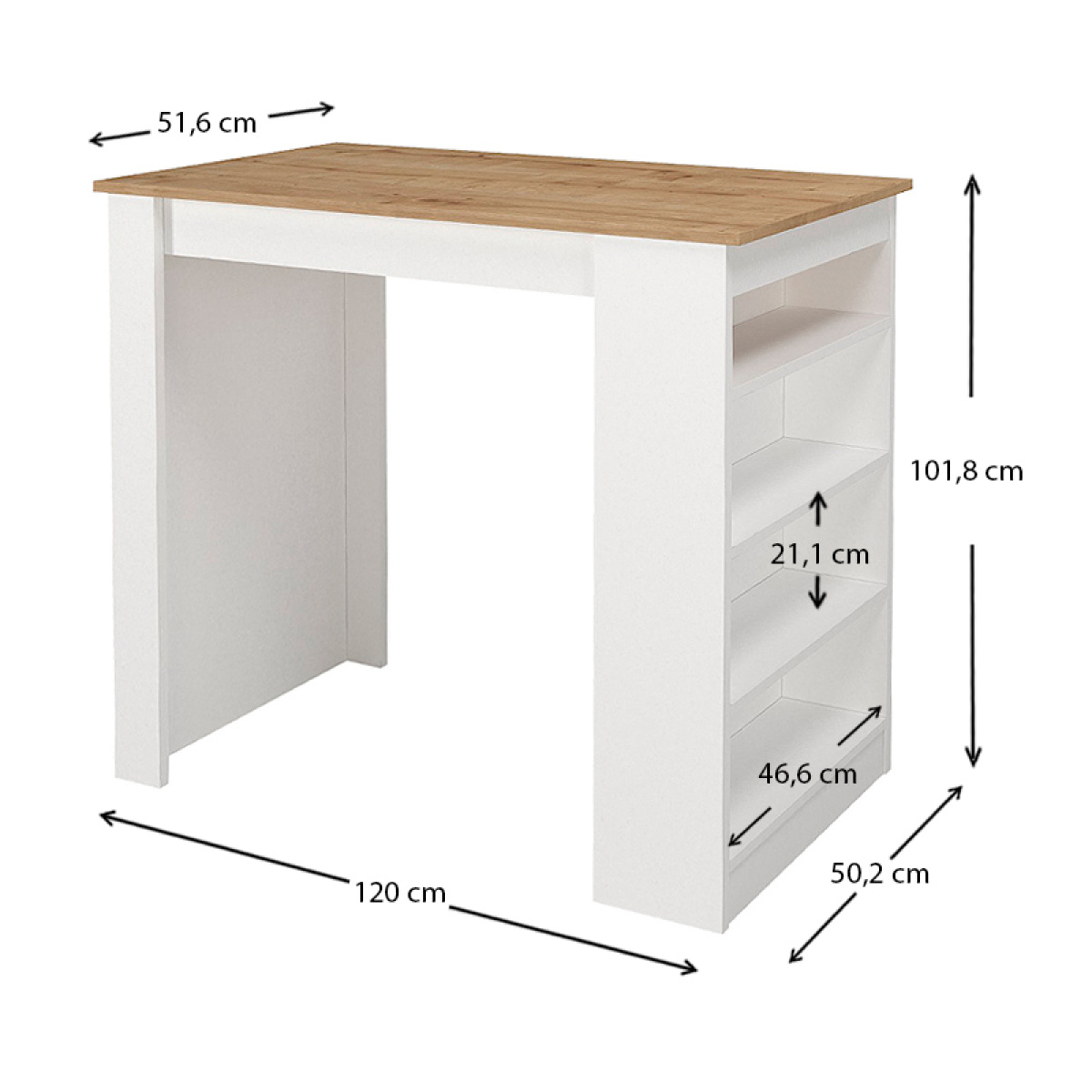 Τραπέζι μπαρ Monaco Megapap από μελαμίνη χρώμα λευκό - sapphire oak 120x51,6x101,8εκ. - Image 4