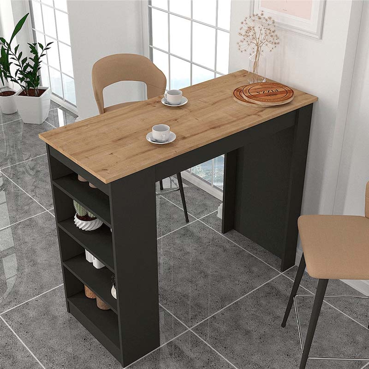 Τραπέζι μπαρ Monaco Megapap από μελαμίνη χρώμα ανθρακί - sapphire oak 120x51,6x101,8εκ. - Image 2