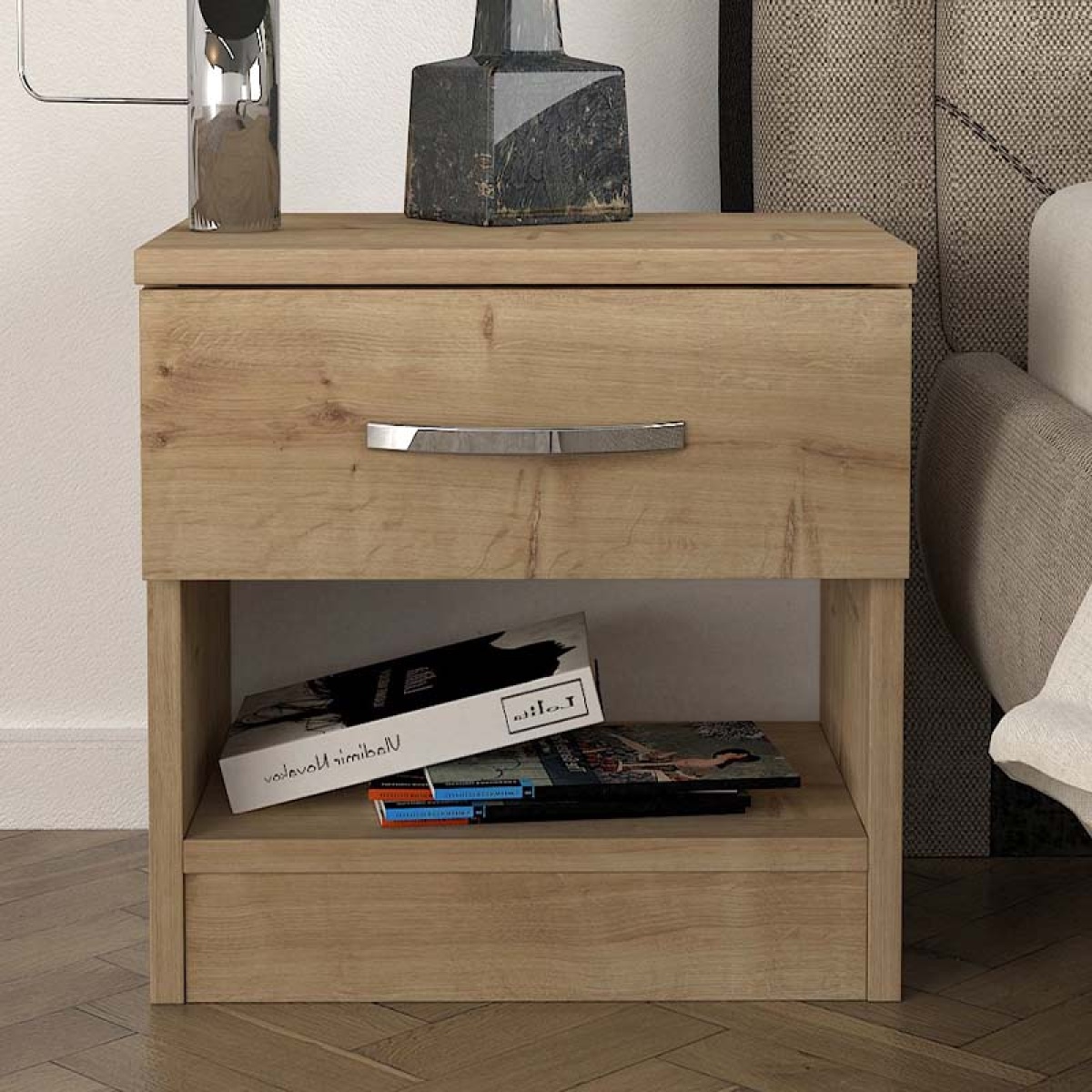 Κομοδίνο μελαμίνης Lube Megapap χρώμα sapphire oak 40x28,2x40εκ. - Image 3