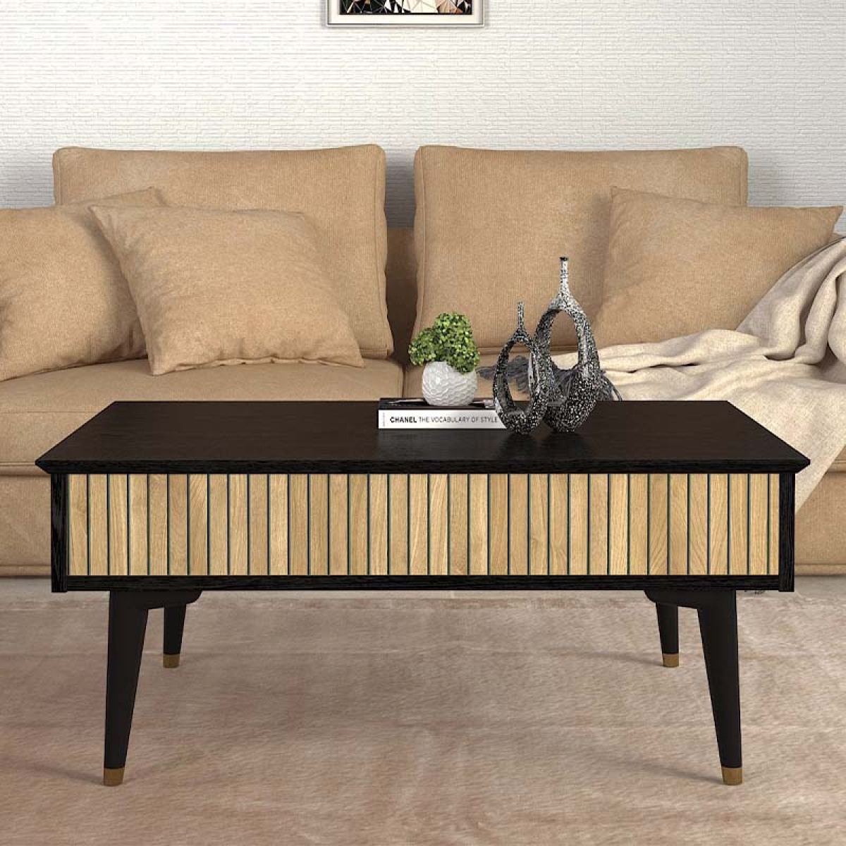 Τραπεζάκι σαλονιού Bolea Megapap χρώμα modern black - φυσικό οξιάς 90x60x38,6εκ. - Image 2