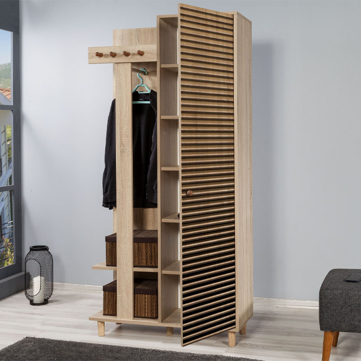 Έπιπλο εισόδου Soho Megapap από μελαμίνη χρώμα sonoma 90x36x194εκ. - Image 2