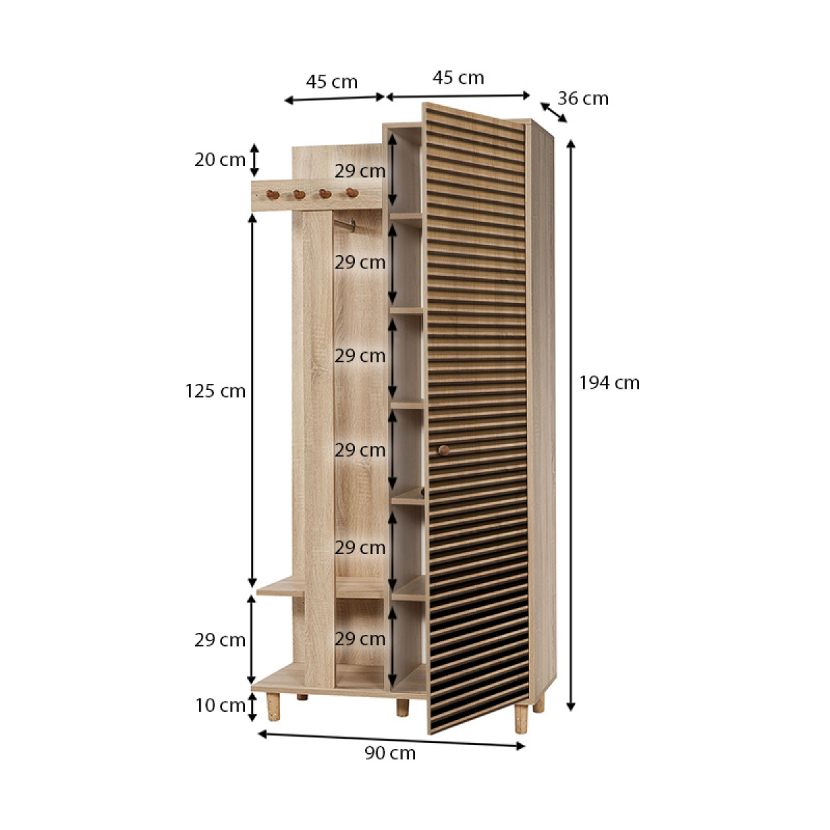Έπιπλο εισόδου Soho Megapap από μελαμίνη χρώμα sonoma 90x36x194εκ. - Image 6