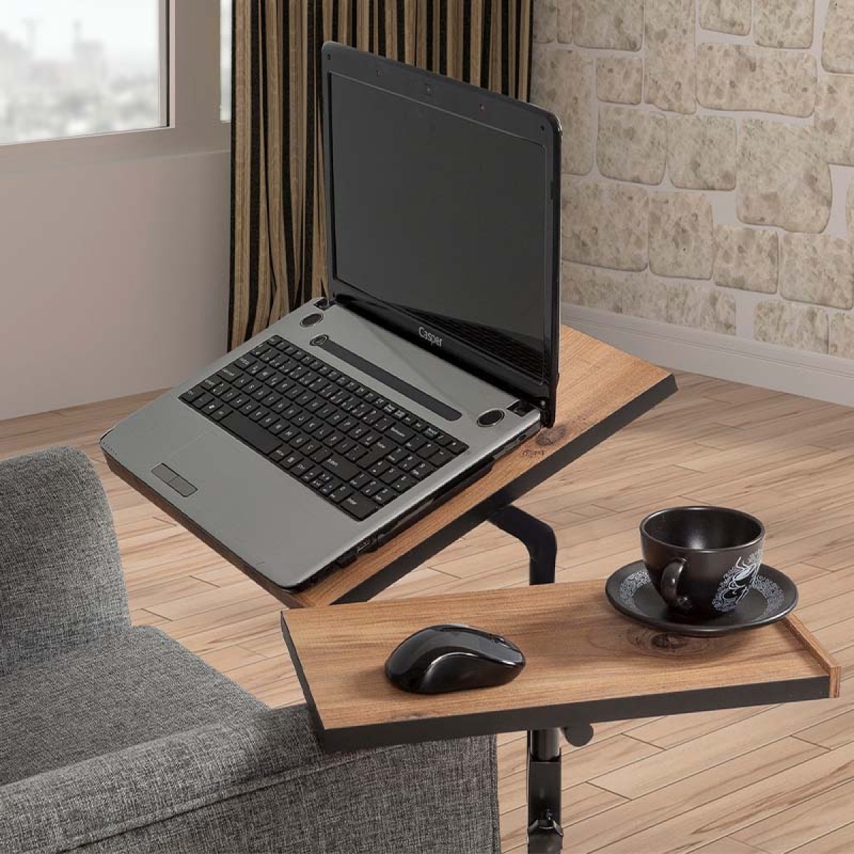Τραπεζάκι βοηθητικό - laptop Frenk Megapap πολυμορφικό μεταλλικό - μελαμίνης χρώμα atlantic pine 67x45,5x62/87εκ. - Image 3