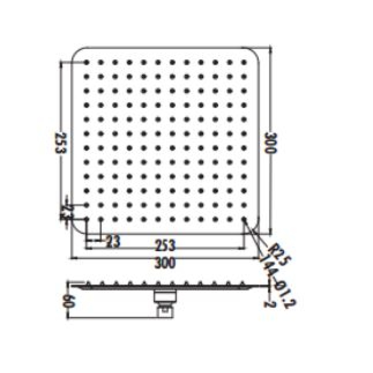 SH3030 ΚΕΦΑΛΗ ΤΕΤΡΑΓΩΝΗ ΧΡΩΜΕ SS304  30x30cm - Image 2