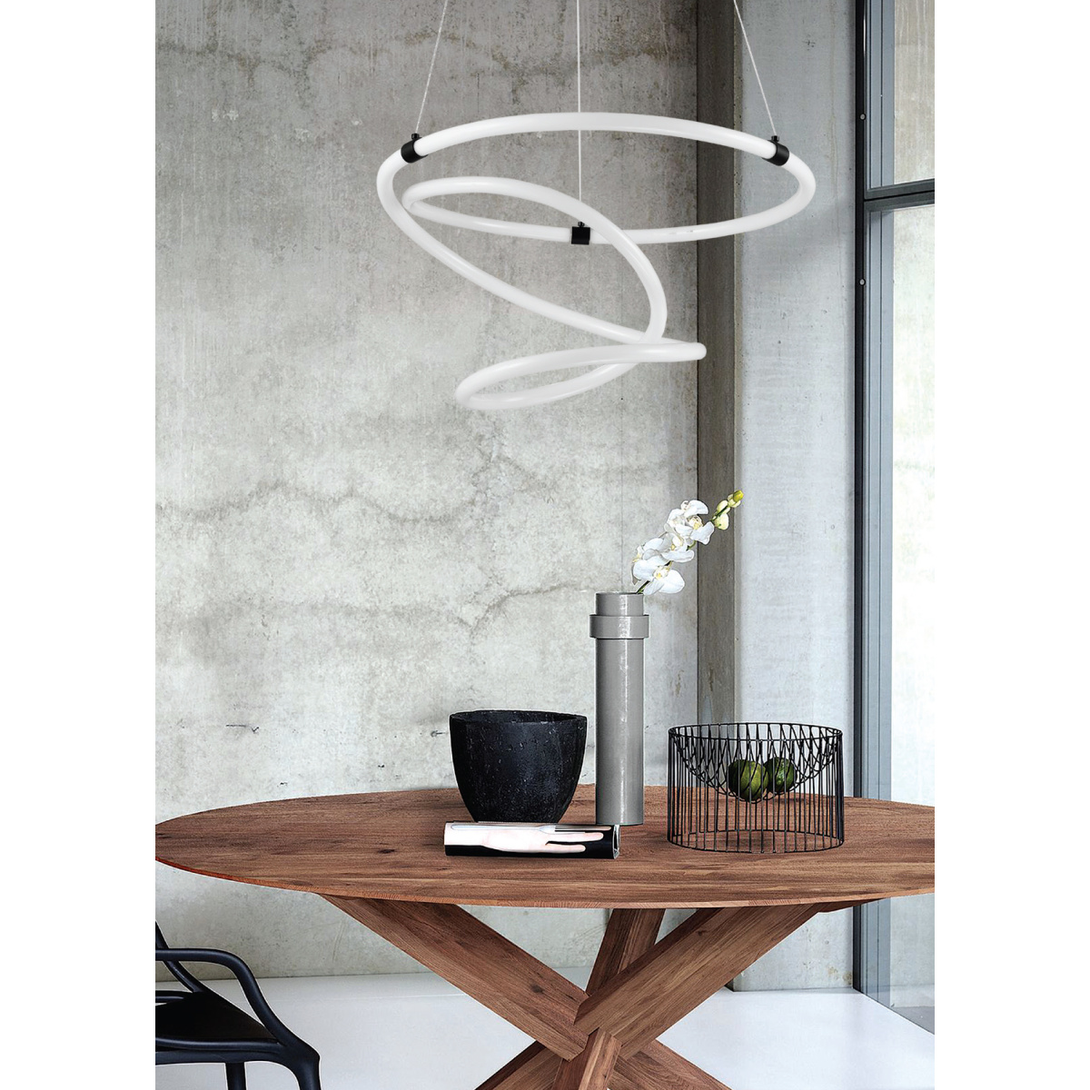 InLight Κρεμαστό φωτιστικό LED 40W 3000K από μαύρο μέταλλο και σωλήνα PVC D:54cm (6020) - Image 2