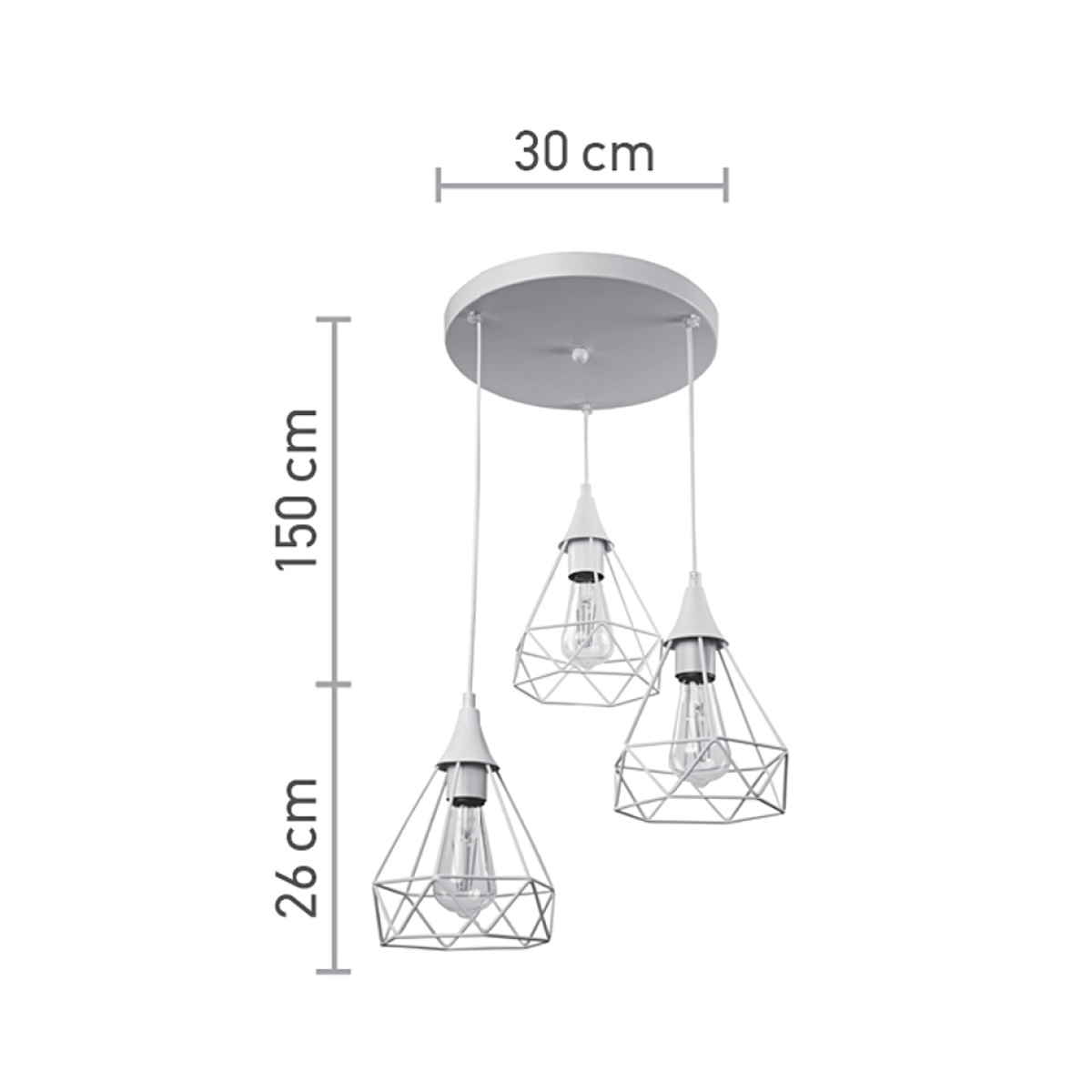 InLight Κρεμαστό φωτιστικό από λευκό μέταλλο 3XE27 D:30cm (4024-3-WH-ROSETTE) - Image 2