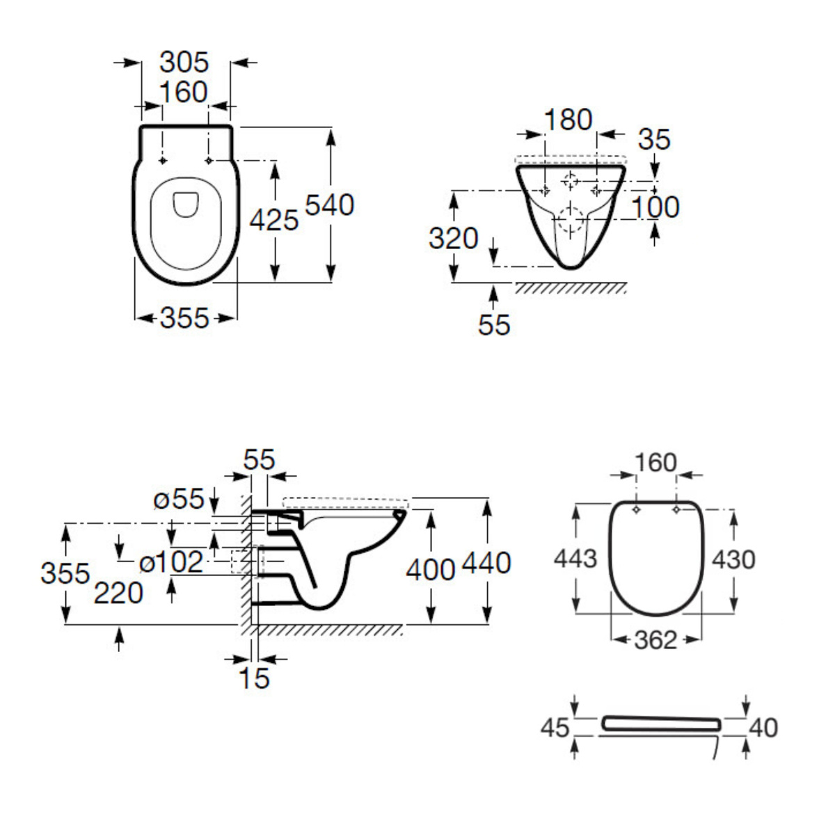 ΣΕΤ ΛΕΚΑΝΗ ΚΡΕΜΑΣΤΗ DEBBA ROUND RIMLESS ΜΕ ΚΑΛΥΜΜΑ ΑΠΛΟ ΛΕΥΚΟ ROCA - Image 2