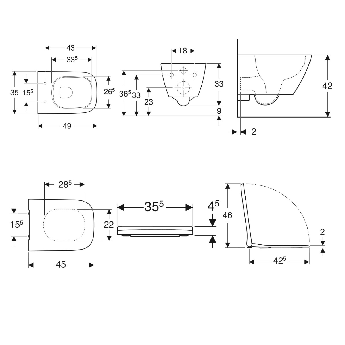 ΣΕΤ ΛΕΚΑΝΗ ΚΡΕΜΑΣΤΗ SMYLE SQUARE 49cm RIMFREE ΜΕ ΚΑΛΥΜΜΑ SLIM SOFT CLOSE ΛΕΥΚΟ GEBERIT - Image 2