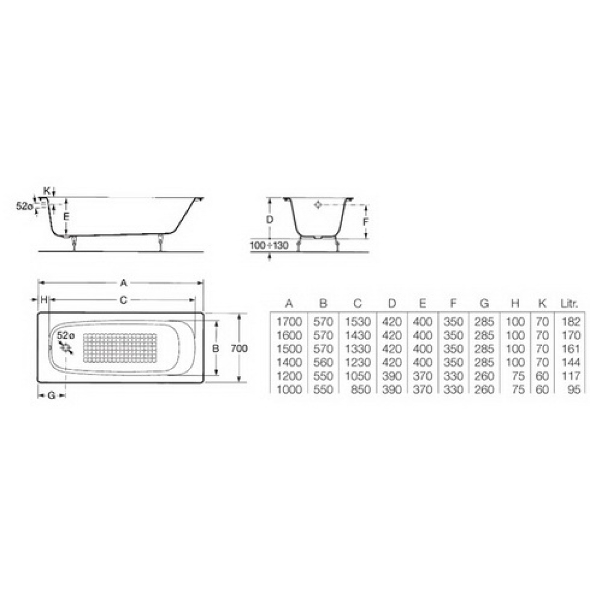 ΜΠΑΝΙΟ ΟΡΘΟΓΩΝΙΟ ΜΑΝΤΕΜΕΝΙΟ 170x70cm CONTINENTAL ΛΕΥΚΟ ROCA - Image 2