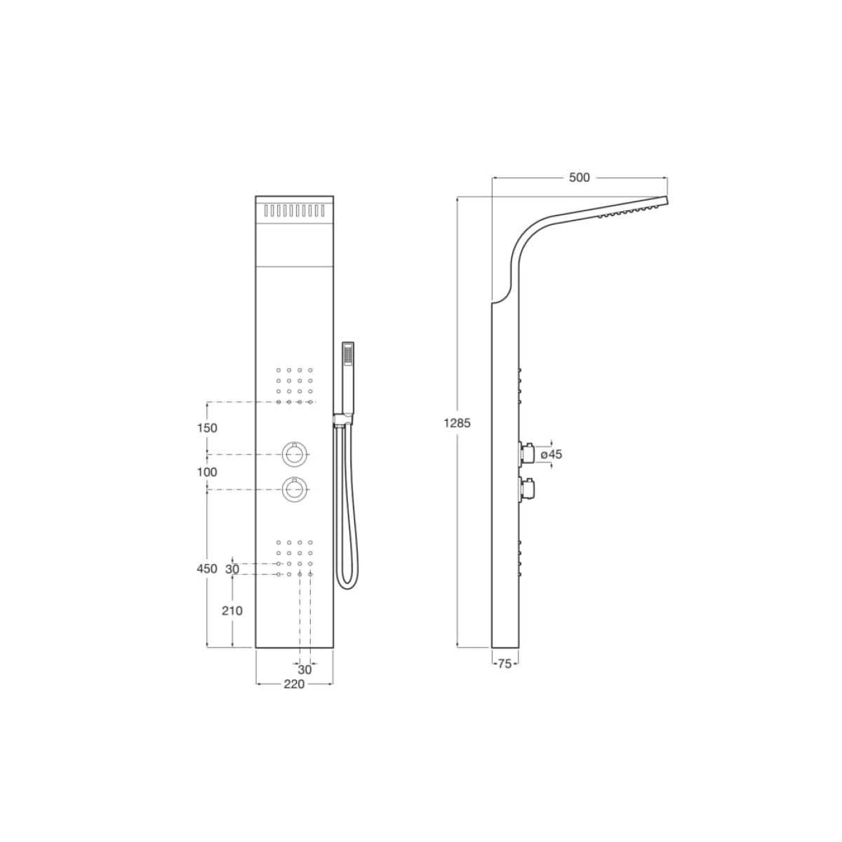 ΣΤΗΛΗ ΥΔΡΟΜΑΣΑΖ ESSENTIAL 128,5x22cm ΜΕ ΘΕΡΜΟΣΤΑΤΙΚΗ ΜΠΑΤΑΡΙΑ ΧΡΩΜΕ ΜΑΤ ROCA - Image 2