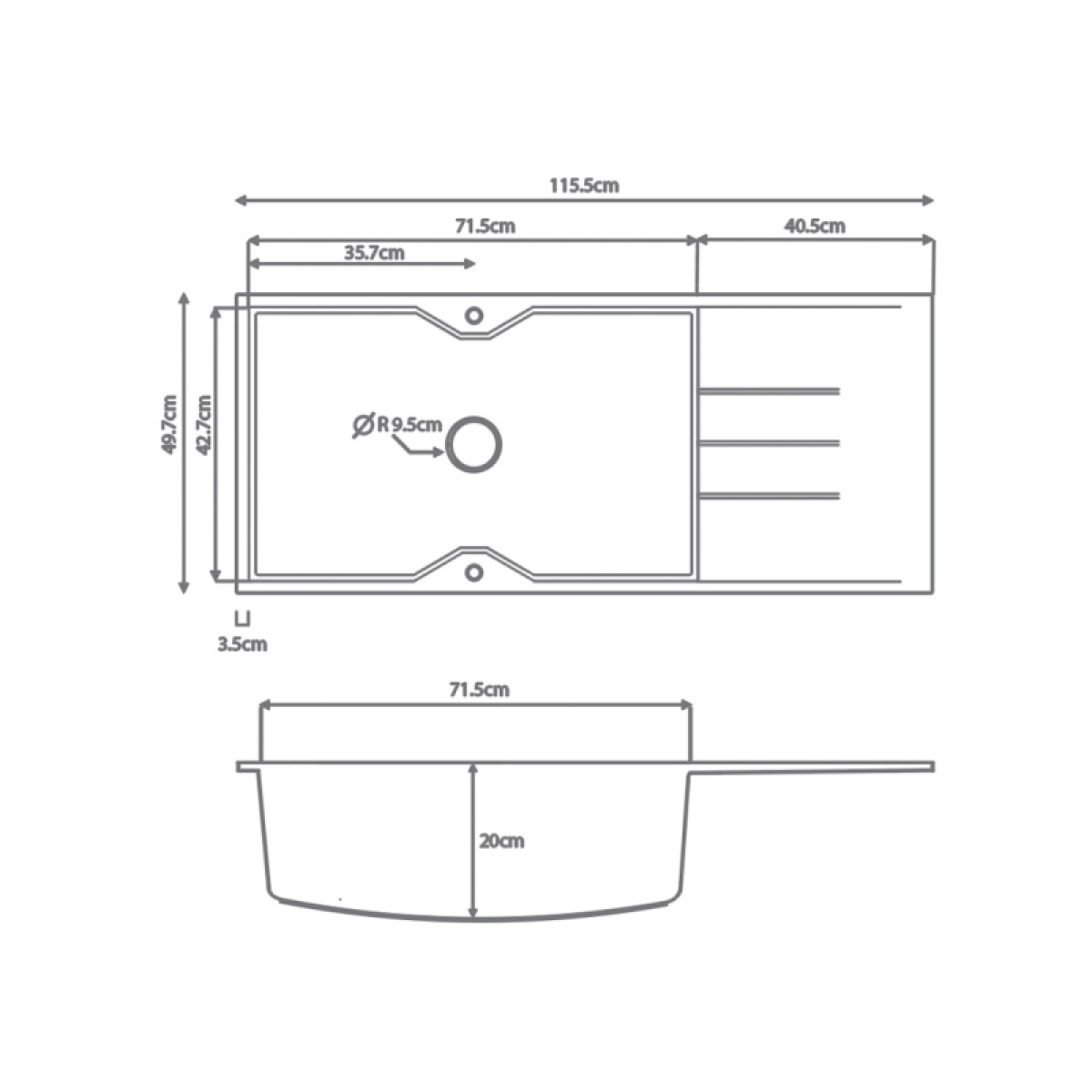 ΝΕΡΟΧΥΤΗΣ ΓΡΑΝΙΤΗ 116x50 ULTRA GRANITE 817 OCRA SANITEC - Image 2