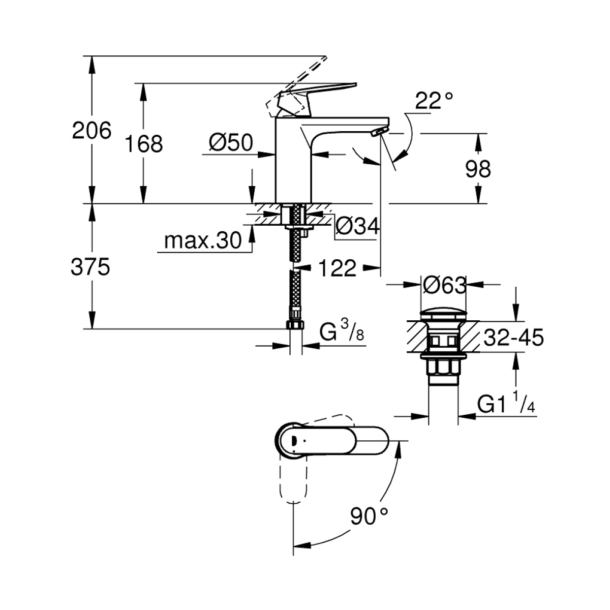 ΜΠΑΤΑΡΙΑ ΝΙΠΤΗΡΟΣ EUROSMART COSMOPOLITAN 23928000 Μ-ΜΕΓΕΘΟΣ  ΧΡΩΜΕ GROHE - Image 2