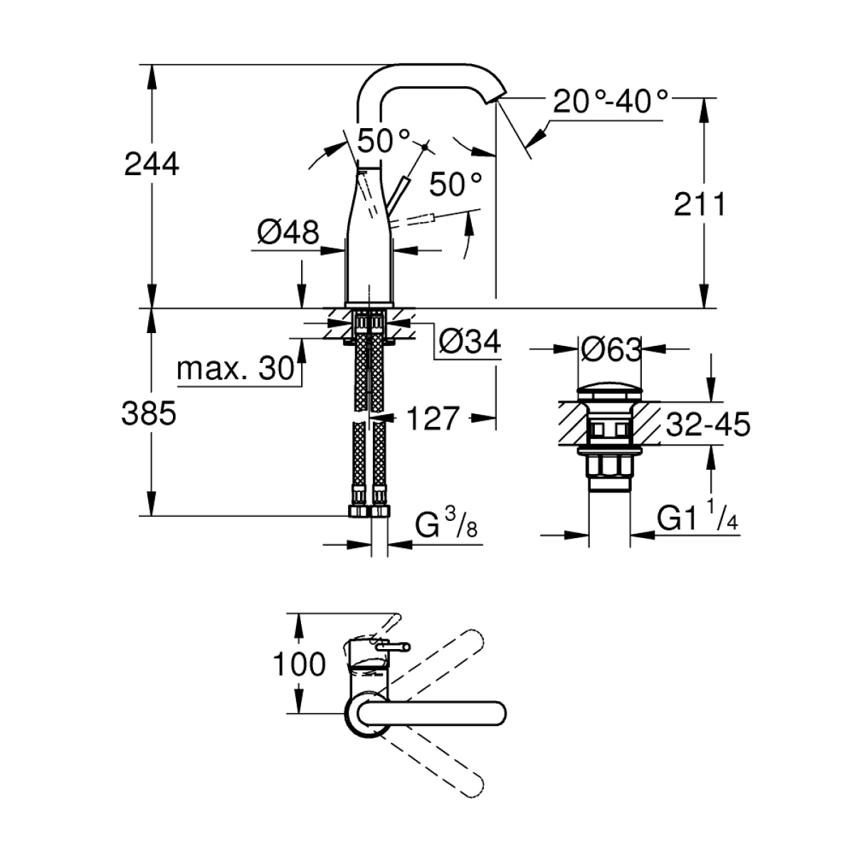 ΜΠΑΤΑΡΙΑ ΝΙΠΤΗΡΟΣ ESSENCE 24182001 ΨΗΛΗ ΧΡΩΜΕ GROHE - Image 2