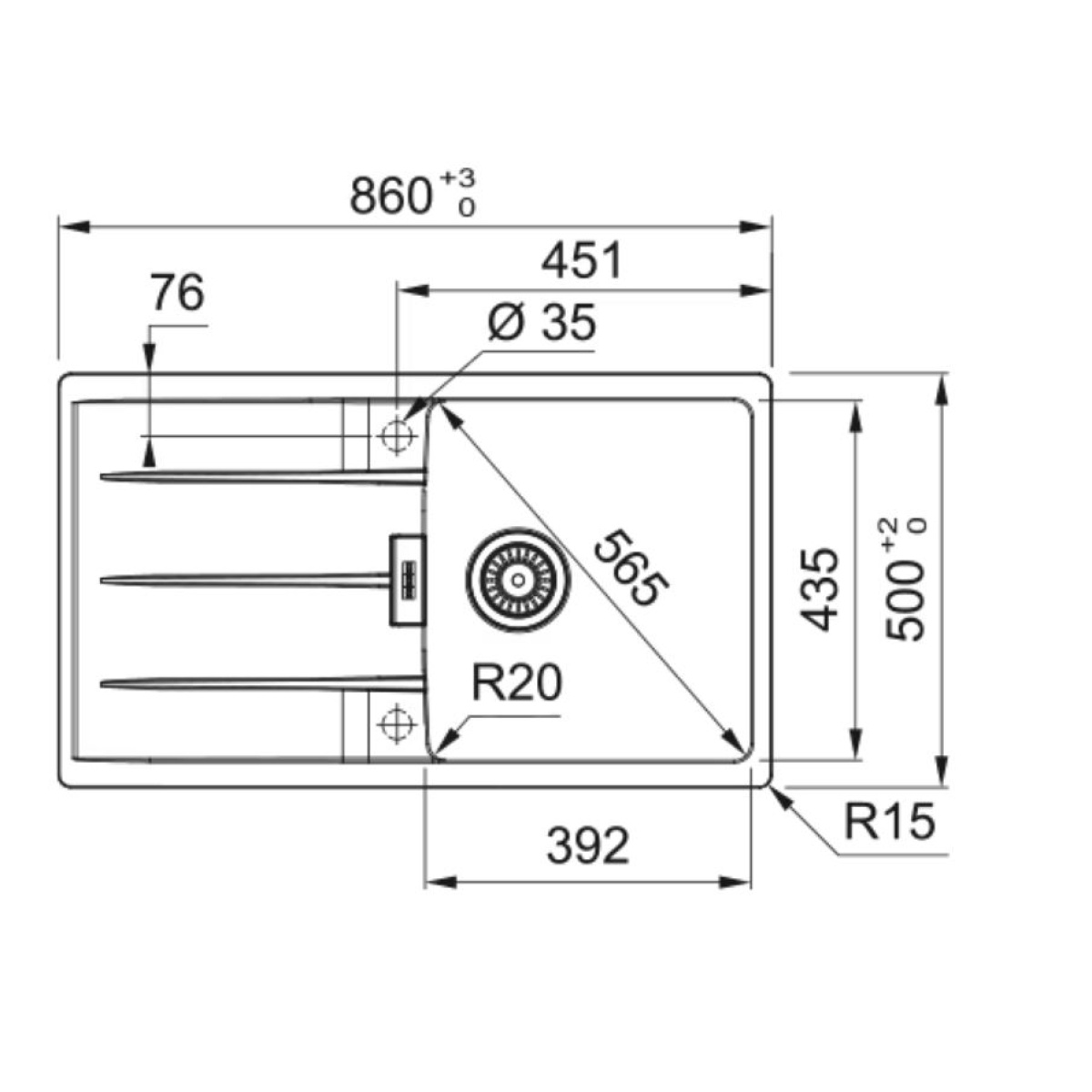 ΝΕΡΟΧΥΤΗΣ ΕΝΘΕΤΟΣ ΓΡΑΝΙΤΗ 86x50cm CENTRO CNG  611 ΜΑΥΡΟ ΜΑΤ FRANKE - Image 2