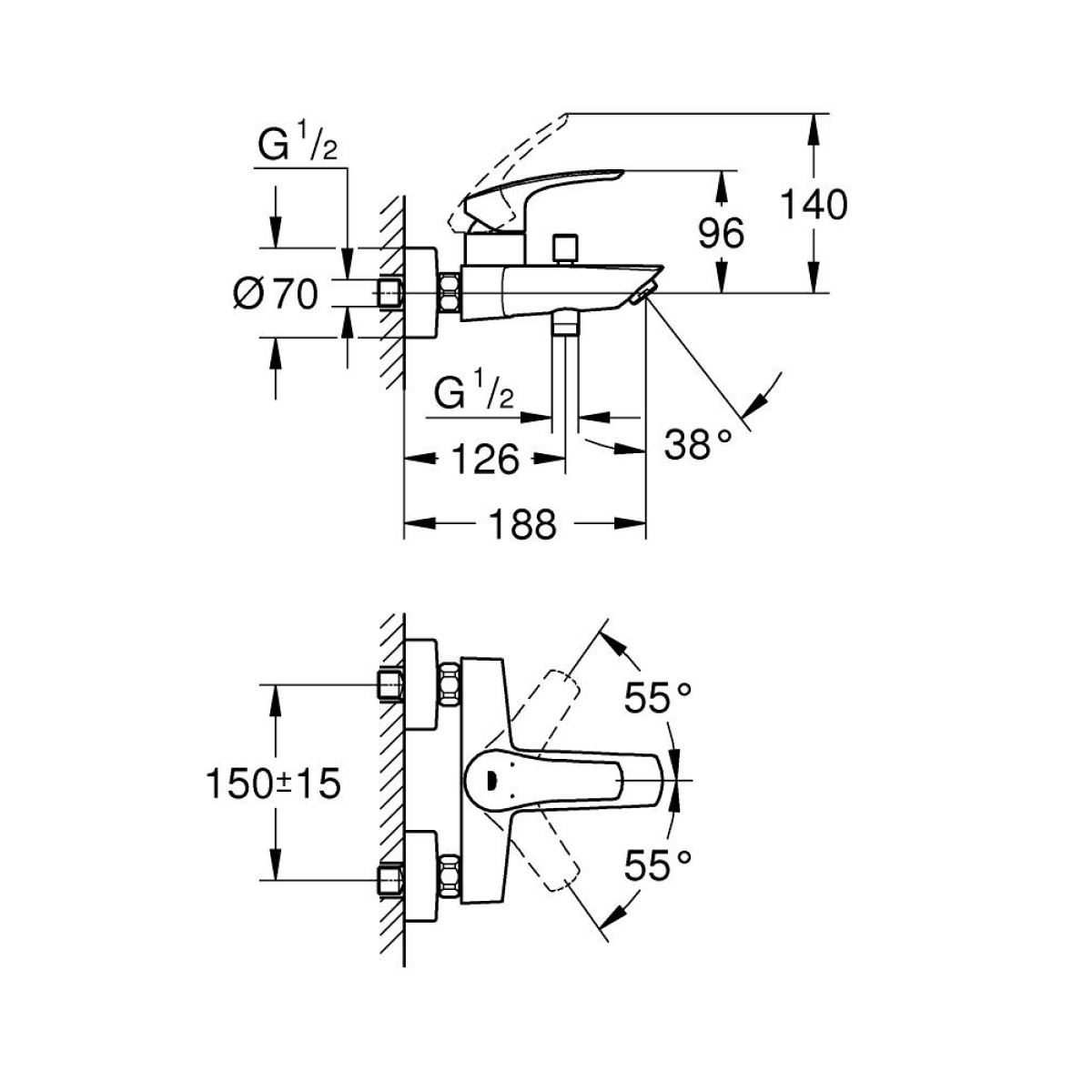 ΜΠΑΤΑΡΙΑ ΛΟΥΤΡΟΥ EUROSMART 333002433 ΜΟΝΟ ΣΩΜΑ BLACK MAT GROHE - Image 2