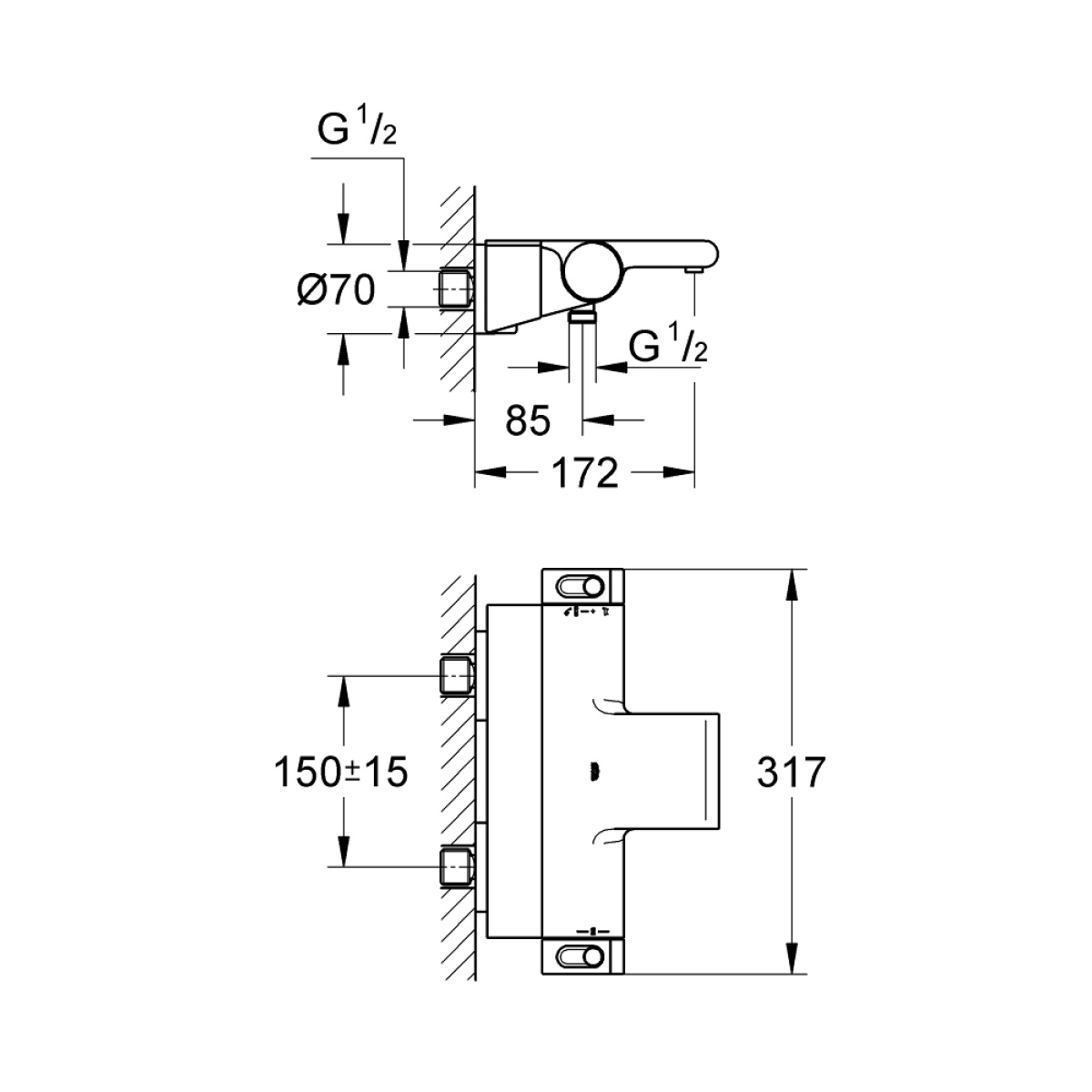 ΜΠΑΤΑΡΙΑ ΛΟΥΤΡΟΥ GROHTHERM 2000 ΘΕΡΜΟΣΤΑΤΙΚΗ 34464001 ΧΡΩΜΕ GROHE - Image 2