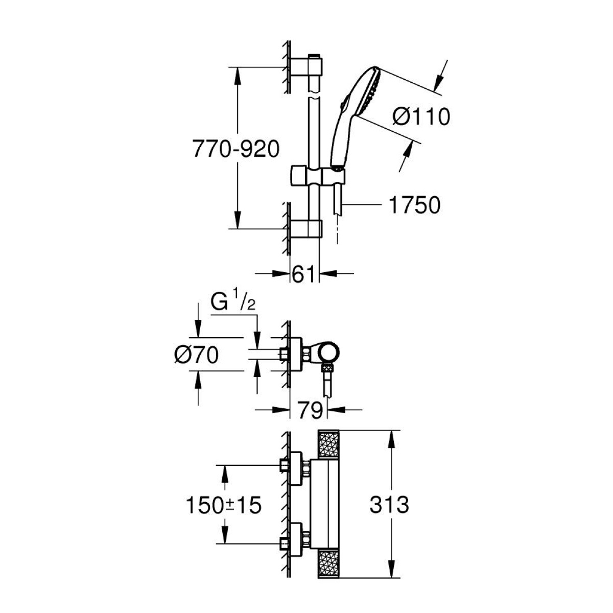 ΣΕΤ ΝΤΟΥΖ GROTHERM 1000 PERFORMANCE ΜΕ ΘΕΡΜΟΣΤΑΤΙΚΗ ΜΠΑΤΑΡΙΑ 34835001 ΧΡΩΜΕ GROHE - Image 2